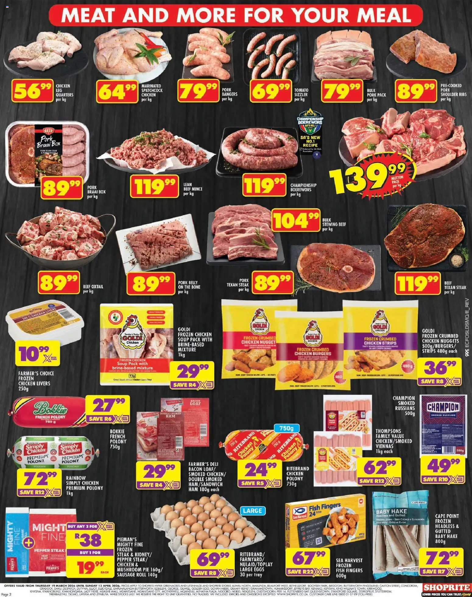 New Shoprite catalogue – valid from 19.03.2026 | Page: 2 | Products: Box, Pork, Burgers, Soup