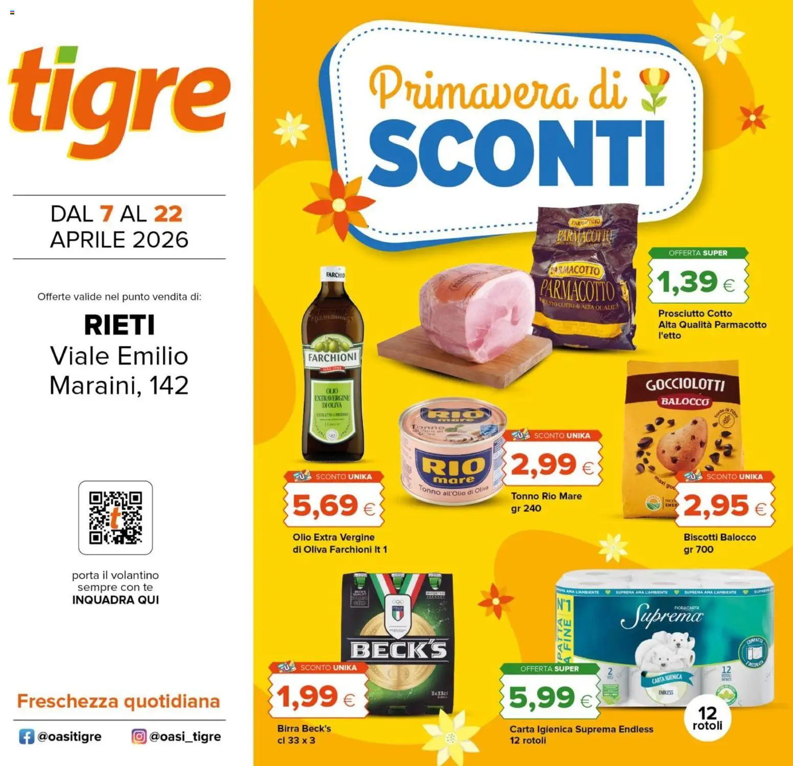 Volantino Tigre del 07.04.2026 | Pagina: 1 | Prodotti: Prosciutto Cotto, Carta igienica, Tè, Prosciutto