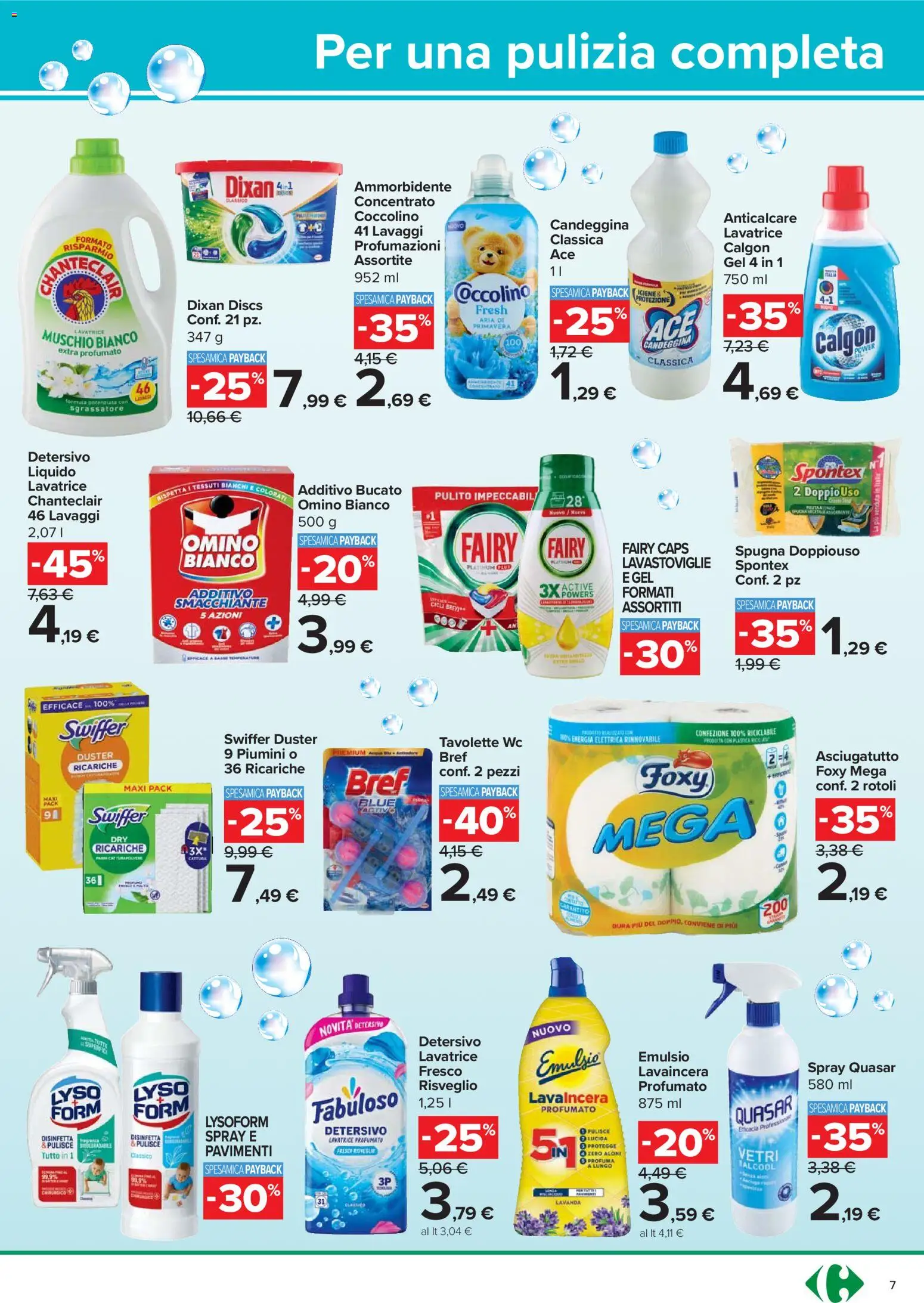 Volantino Carrefour del 06.11.2025 | Pagina: 7 | Prodotti: Candeggina, Sgrassatore, Lavatrice, Asciugatutto