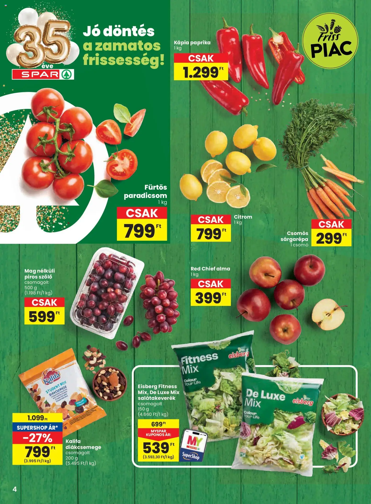 Spar akciós ujság - amely érvényes a következő dátumtól: 05.03.2026 | Oldal: 4 | Termékek: Szőlő, Sárgarépa, Diákcsemege, Citrom