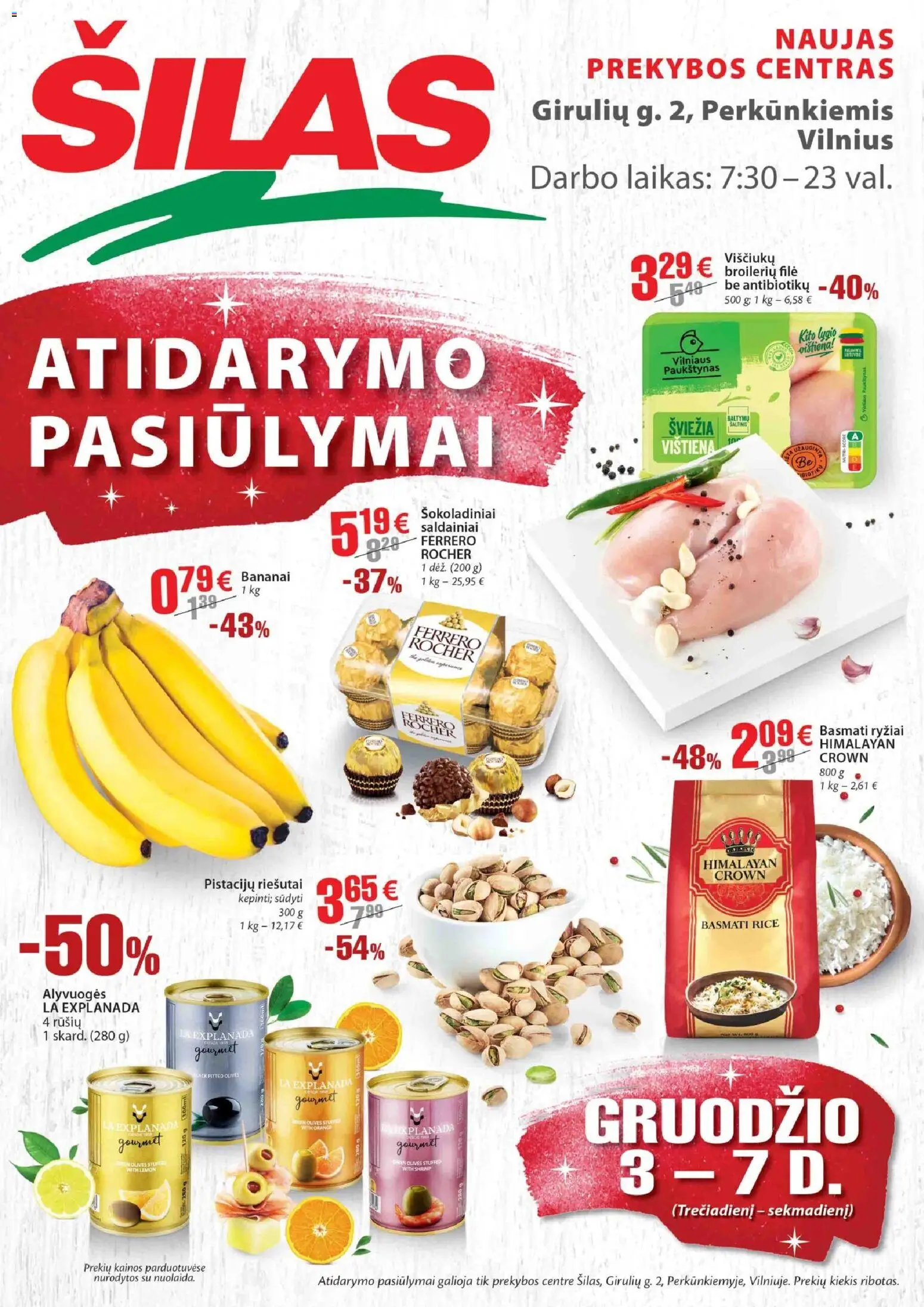 Šilas akcijos nuo 03.12.2025 | Puslapis: 1 | Prekių: Riešutai, Vištiena, Bananai, Ryžiai