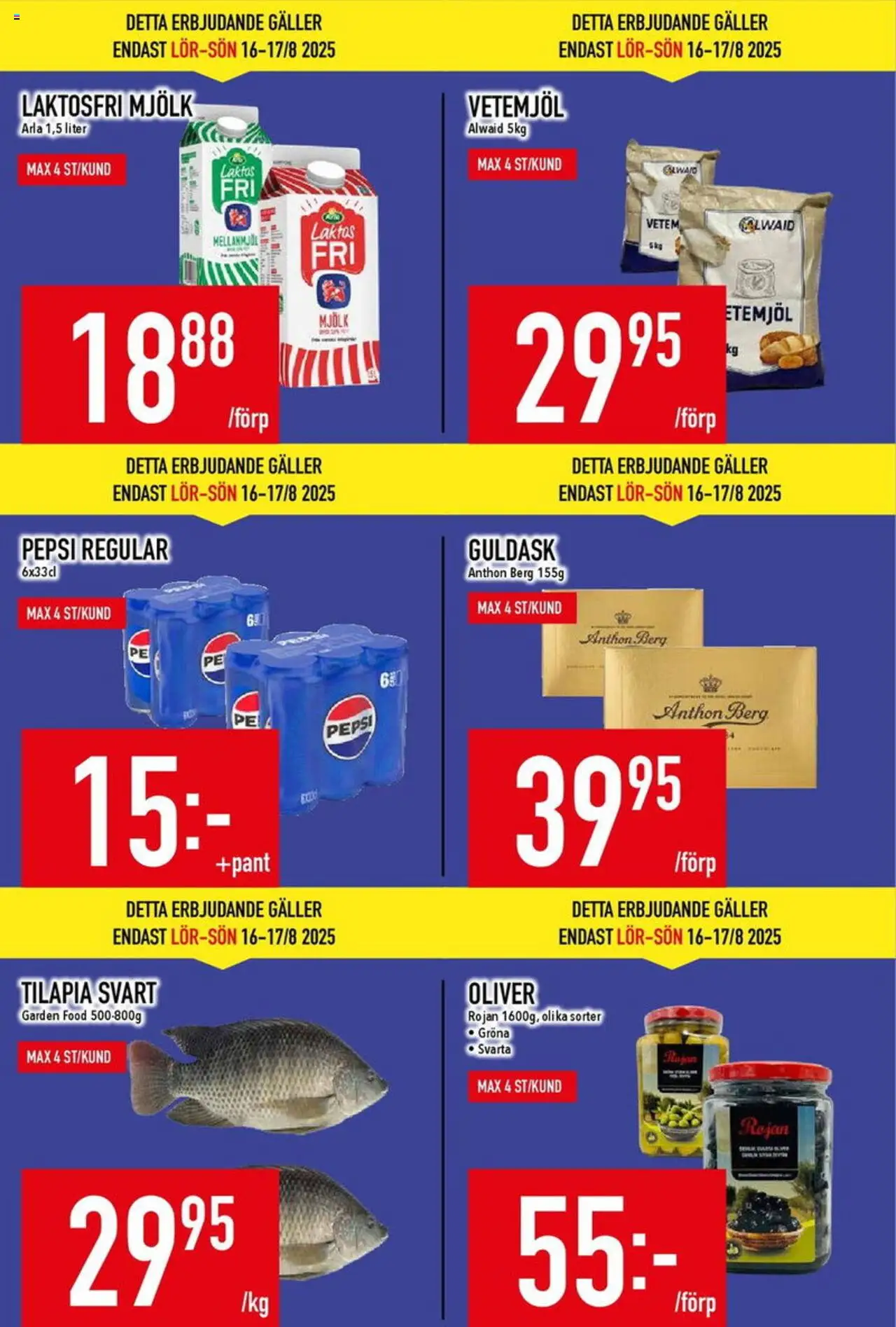 Matdax reklamblad aktuell från 11.08.2025 | Sida: 5 | Produkter: Oliver, Galler, Pepsi, Mjölk