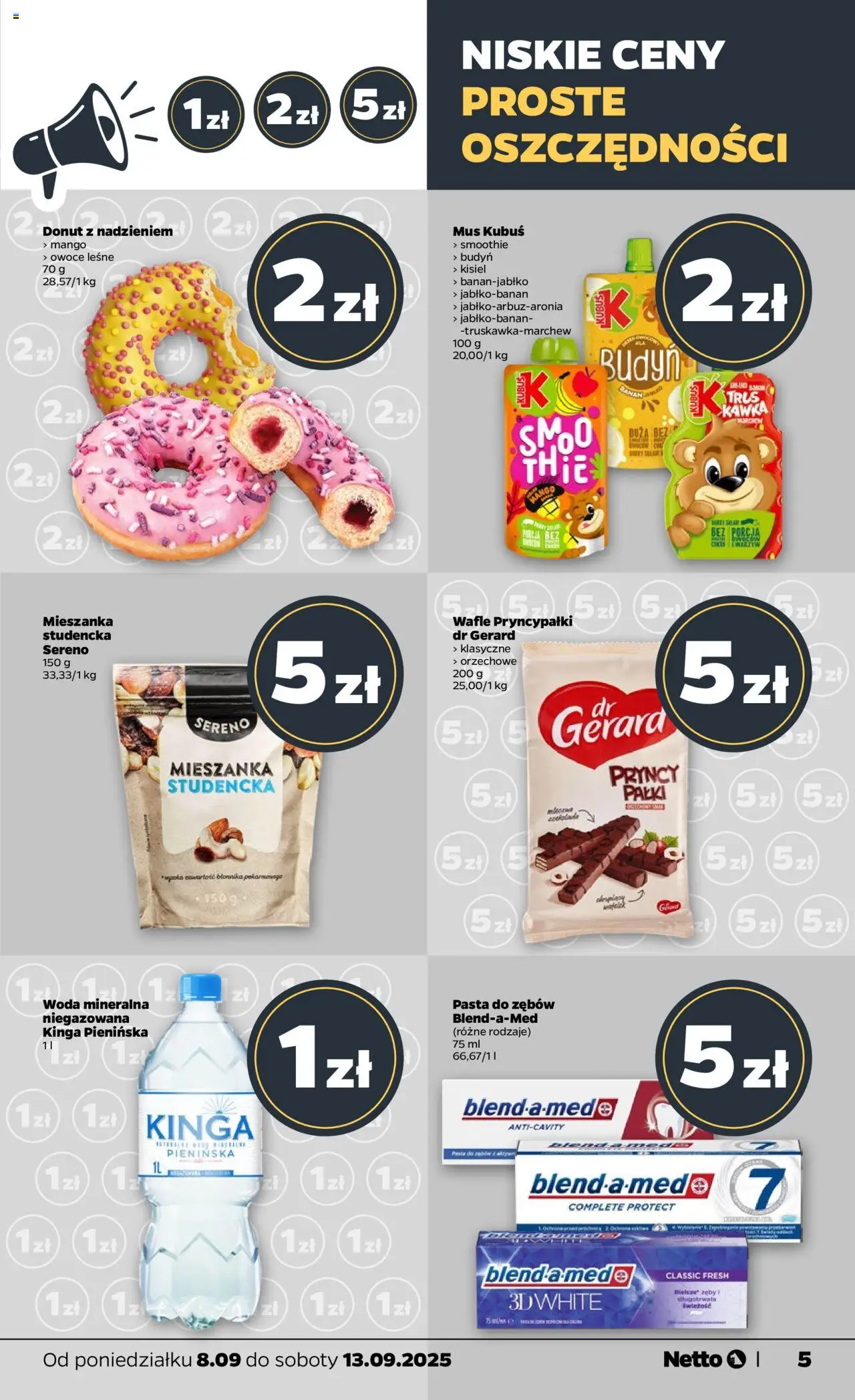 Netto gazetka - Spożywcza od 08.09.2025 | Strona: 5 | Produkty: Smoothie, Donut, Woda, Owoce