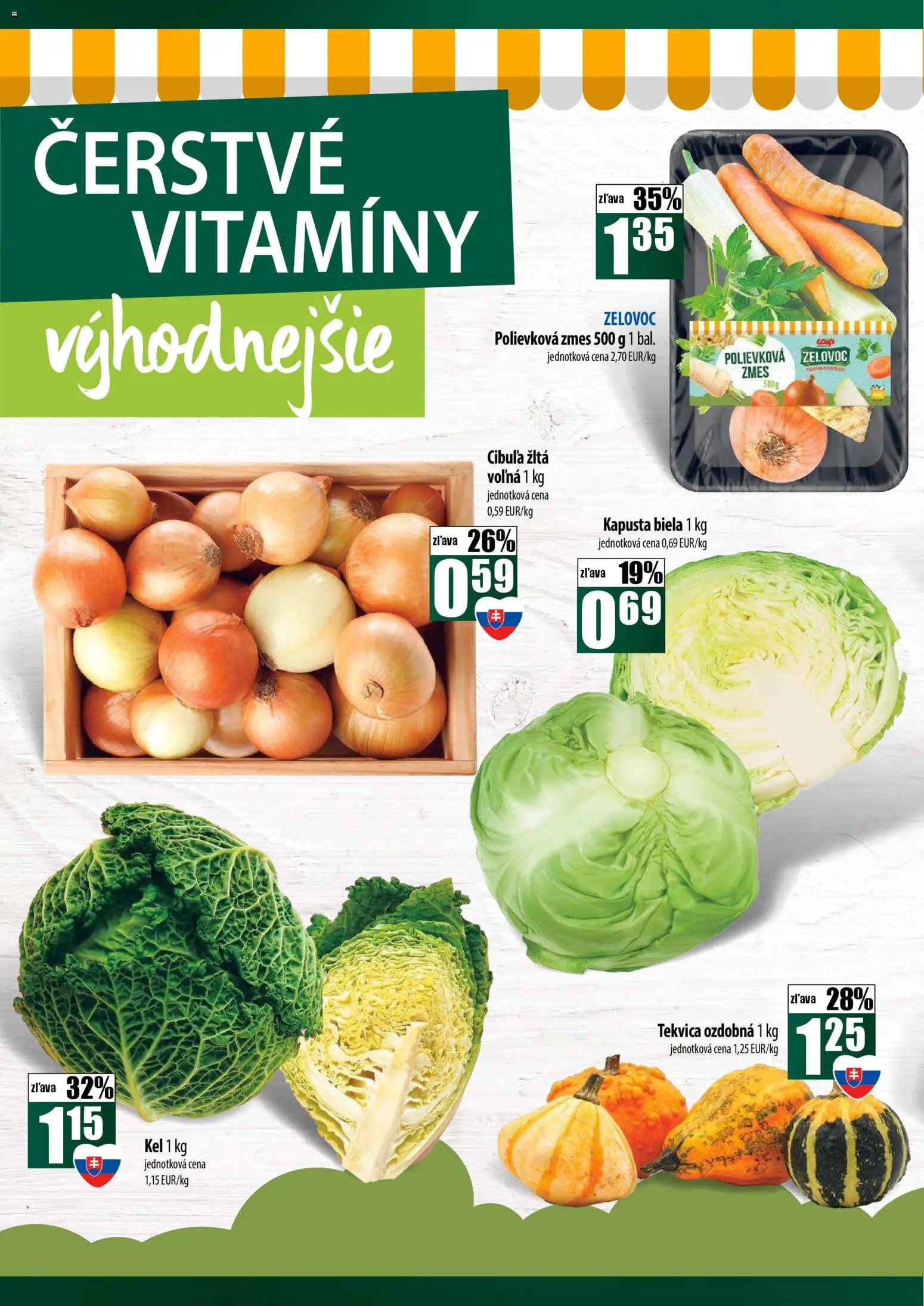 Nové COOP Jednota akcie – leták je platný od 23.10.2025 | Strana: 2 | Produkty: Kapusta, Kel, Kapusta biela, Cibuľa