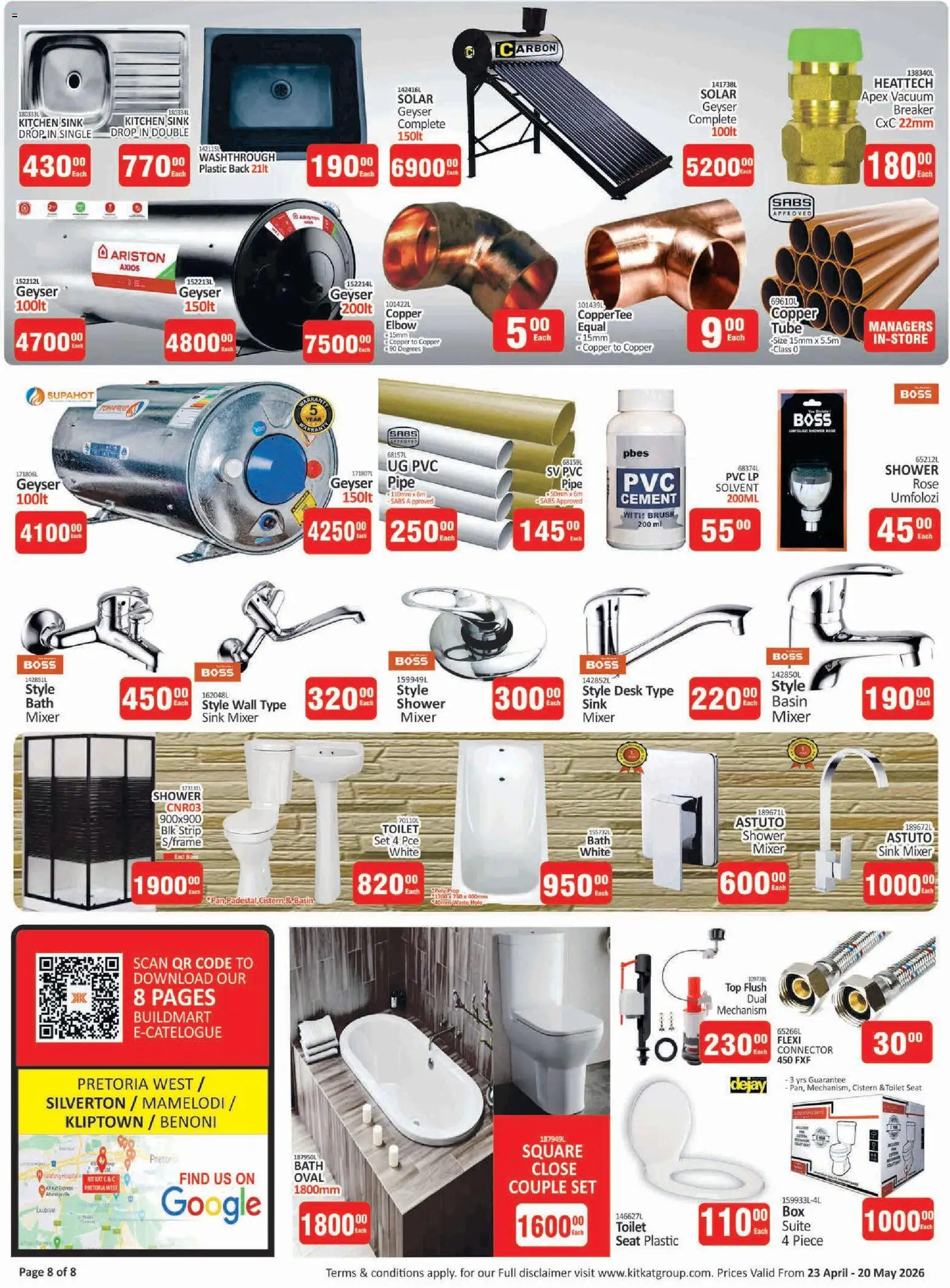 New KIT KAT Cash & Carry catalogue – valid from 23.04.2026 | Page: 8 | Products: Toilet, Geyser, Cistern, Cement