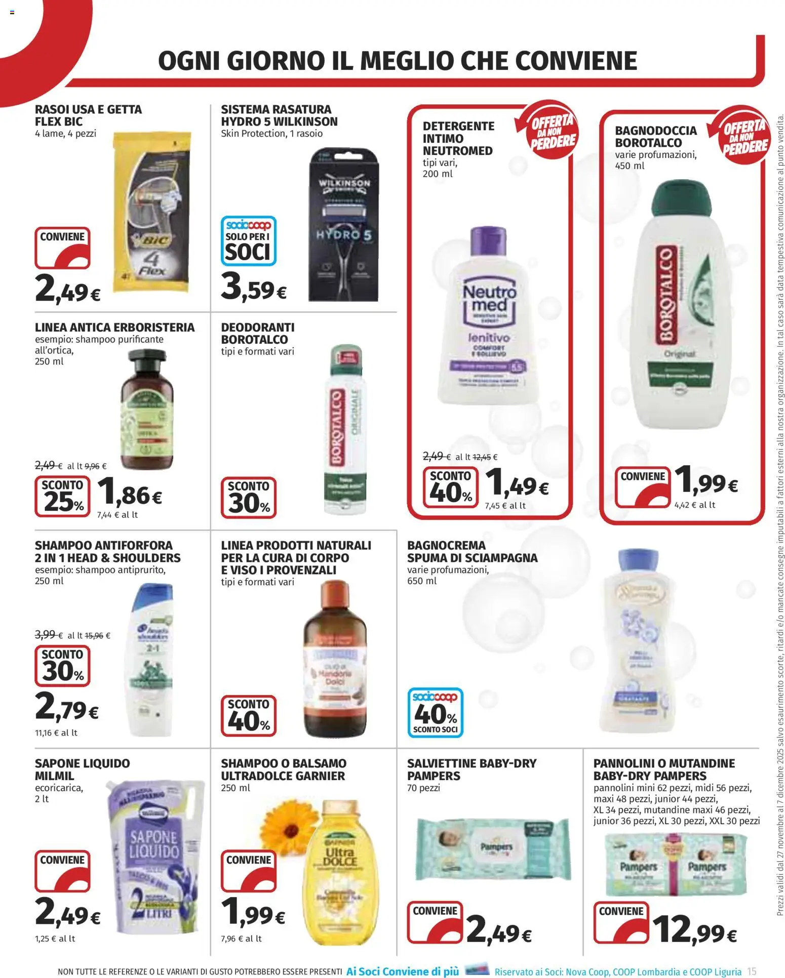 Volantino COOP del 27.11.2025 | Pagina: 15 | Prodotti: Shampoo, Balsamo, Pannolini, Intimo
