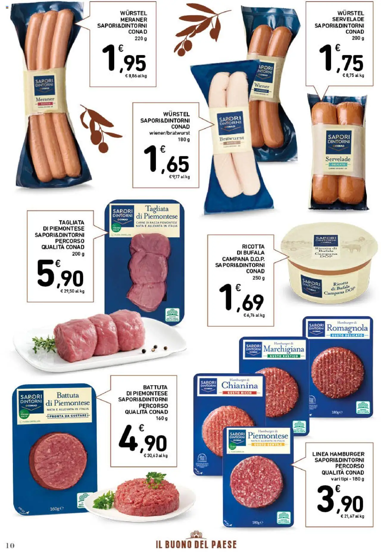 Volantino Spazio Conad del 22.10.2025 | Pagina: 10 | Prodotti: Wurstel, Ricotta, Hamburger