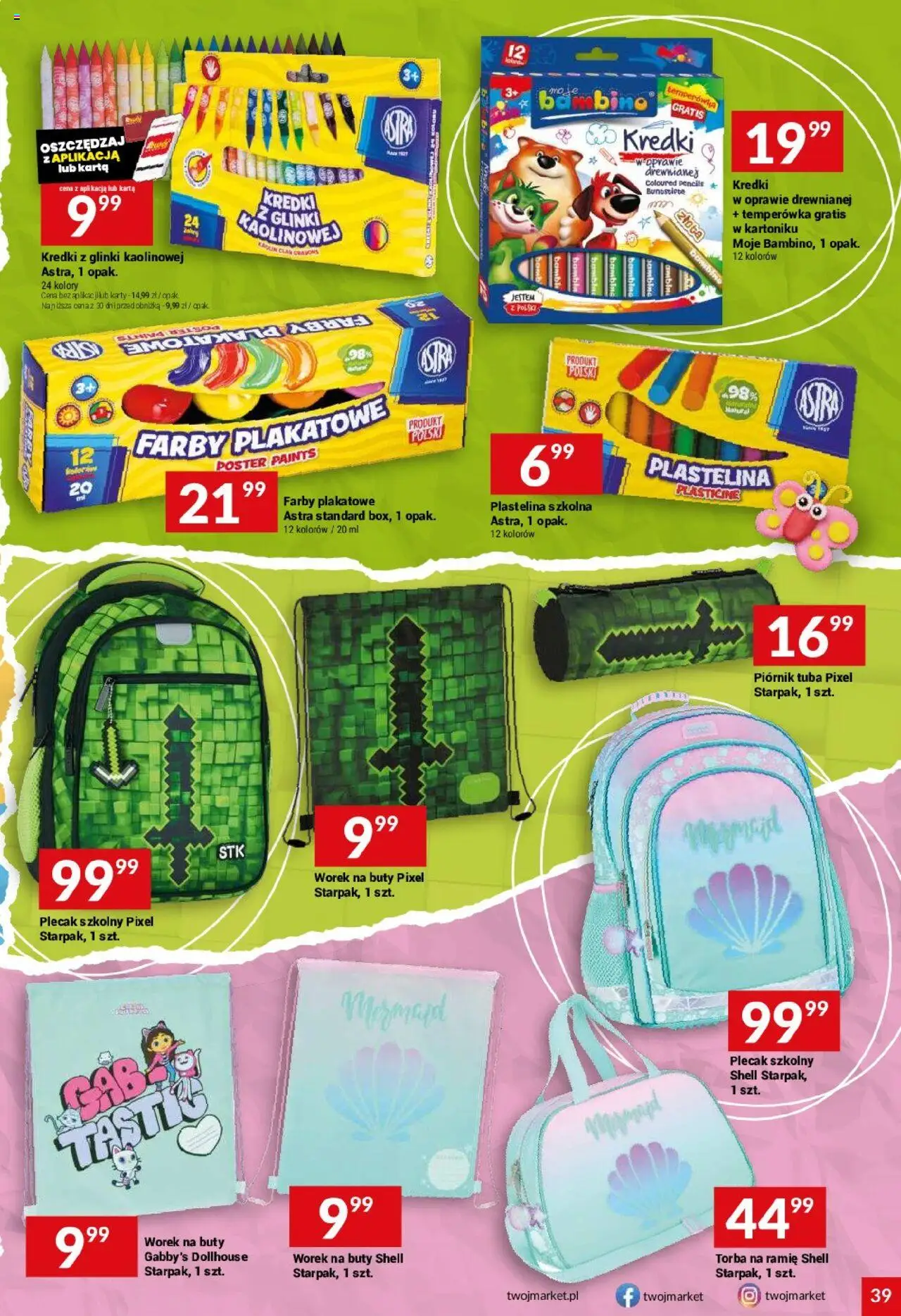 Twój Market Gazetka od 13.08.2025 | Strona: 39 | Produkty: Karta, Buty, Torba, Temperówka