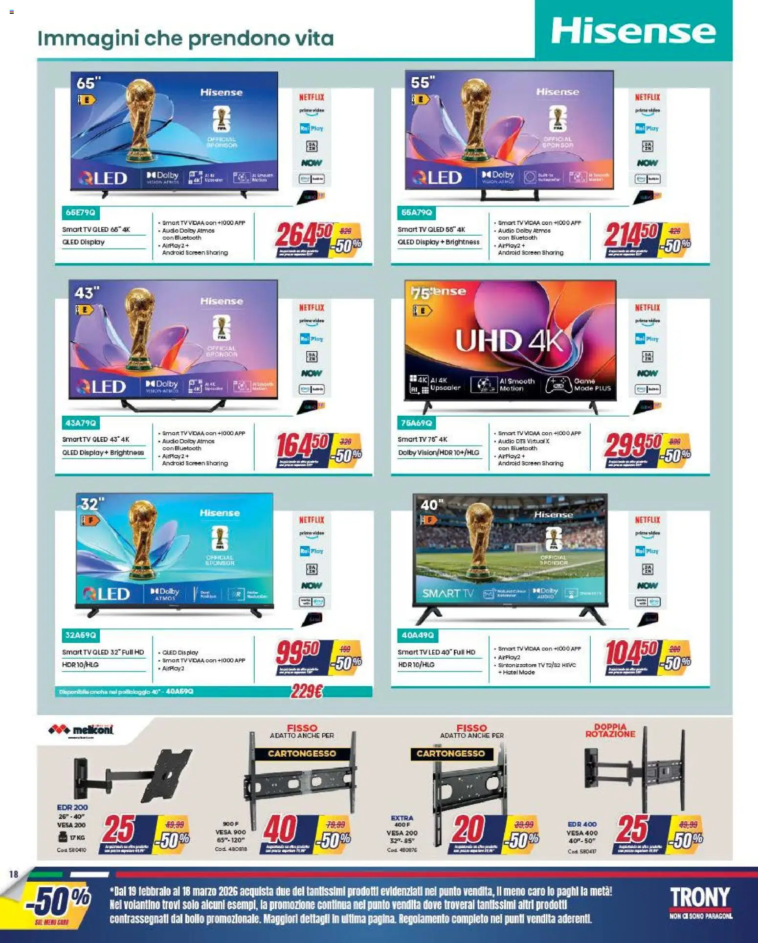 Volantino Trony del 19.02.2026 | Pagina: 18 | Prodotti: smart TV, TV, Video, Audio
