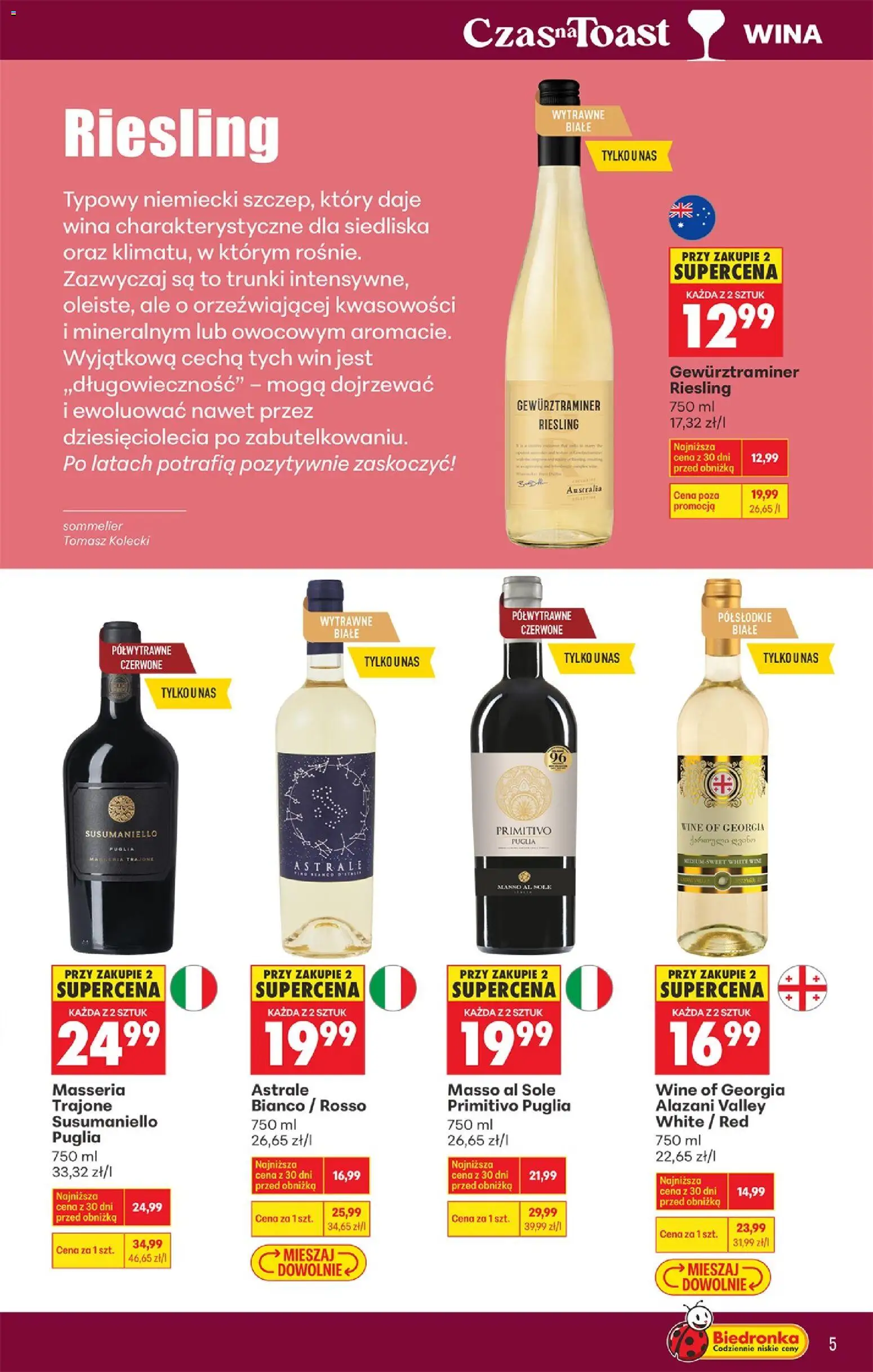 Biedronka Polsko leták - Czas na toast od 09.03.2026 | Strana: 7 | Produkty: Primitivo Puglia, Primitivo, Gewürztraminer, Riesling