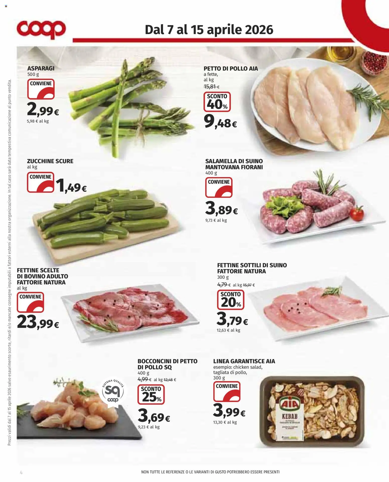 Volantino COOP del 07.04.2026 | Pagina: 4 | Prodotti: Bovino, Pollo, Data, Zucchine