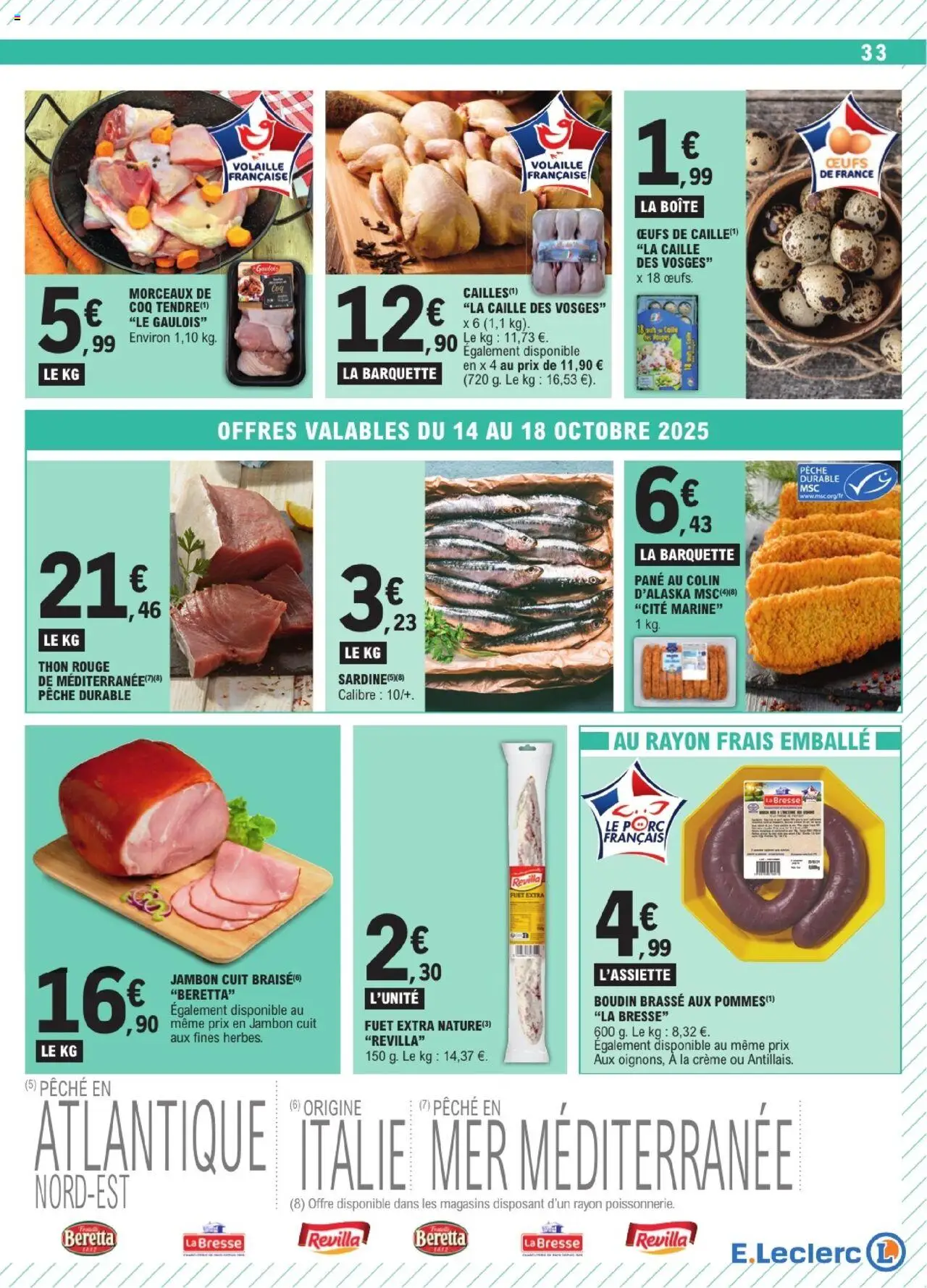 {H1} | Page: 33 | Produits: Oeufs de caille, Volaille, Cailles, Thon