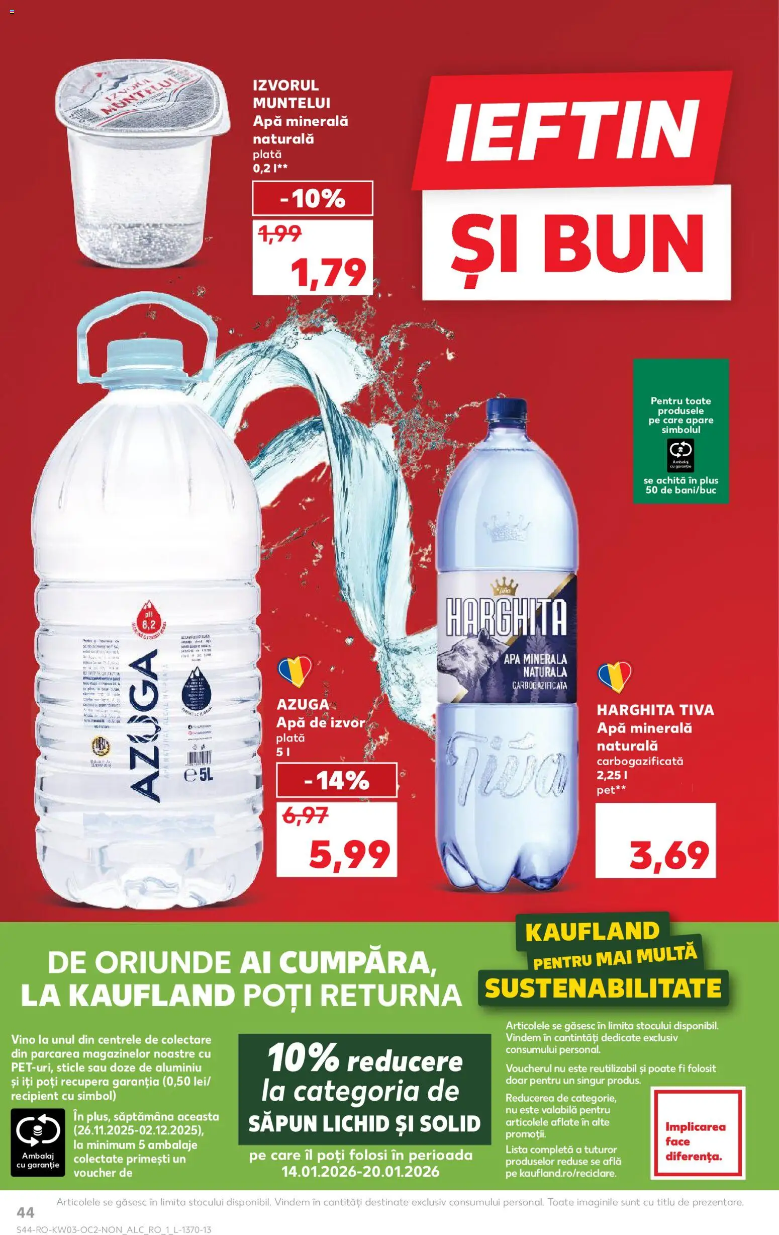 Noul catalog Kaufland – valabil de la 14.01.2026 | Pagină: 44 | Produse: Yazı tahtası kalemi, Săpun, Săpun lichid, Apă