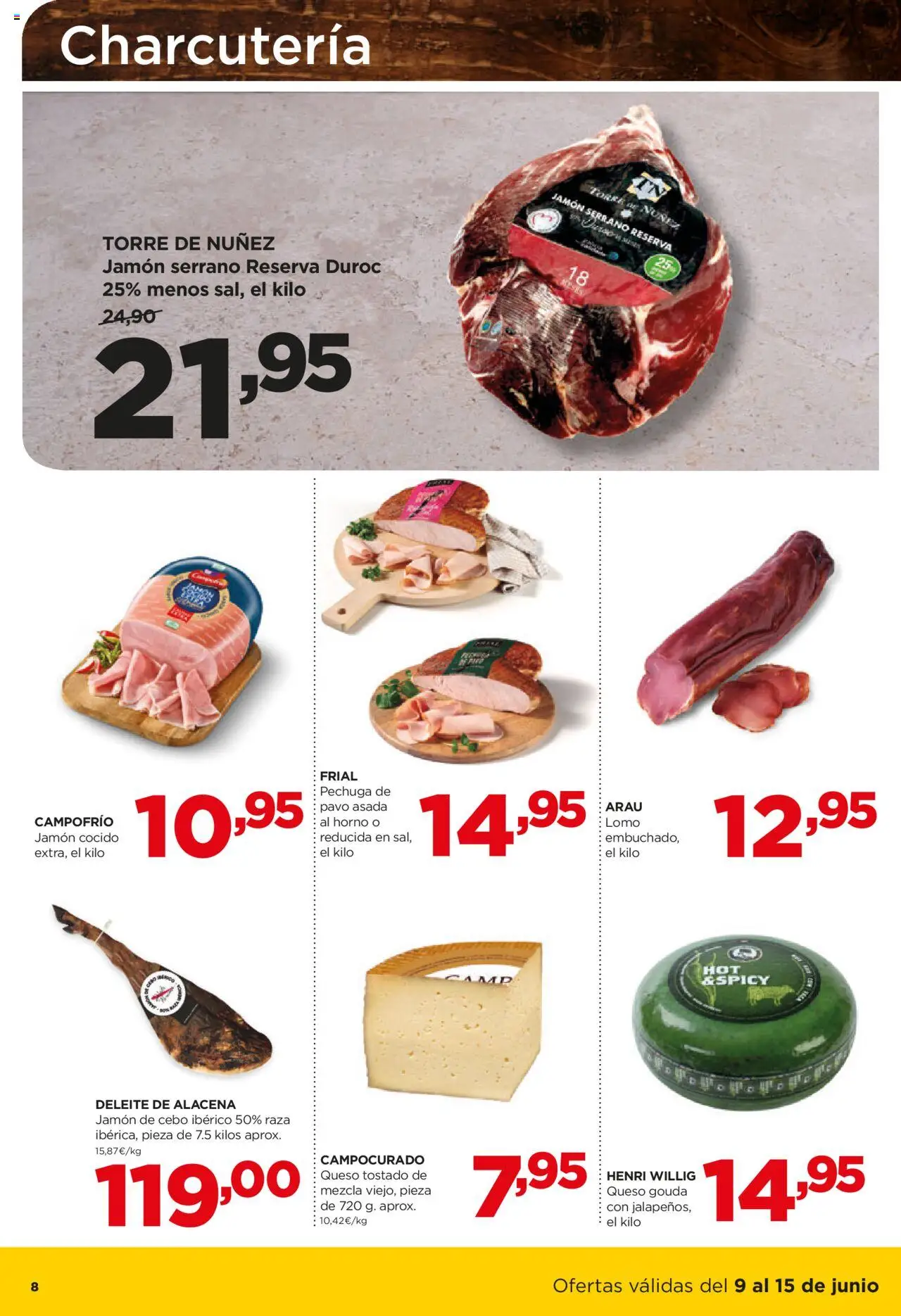 Alimerka folleto Asturias │ válido desde el 09.06.2025 | Página: 8 | Productos: Jamón serrano, Queso, Jamón, Jamón cocido