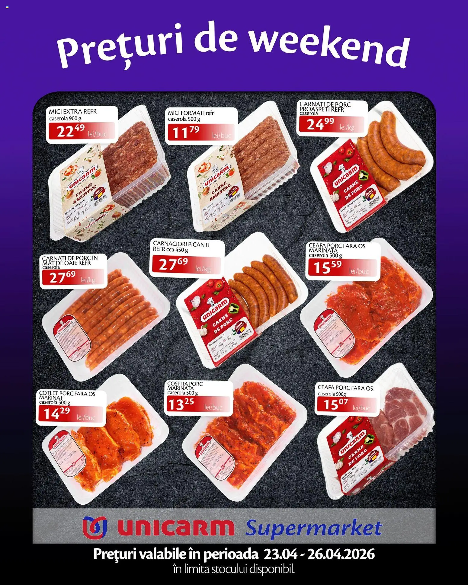 Noul catalog Unicarm – valabil de la 23.04.2026 | Pagină: 2 | Produse: Lait de coco, Cotlet porc, Carne De Porc, Cârnați