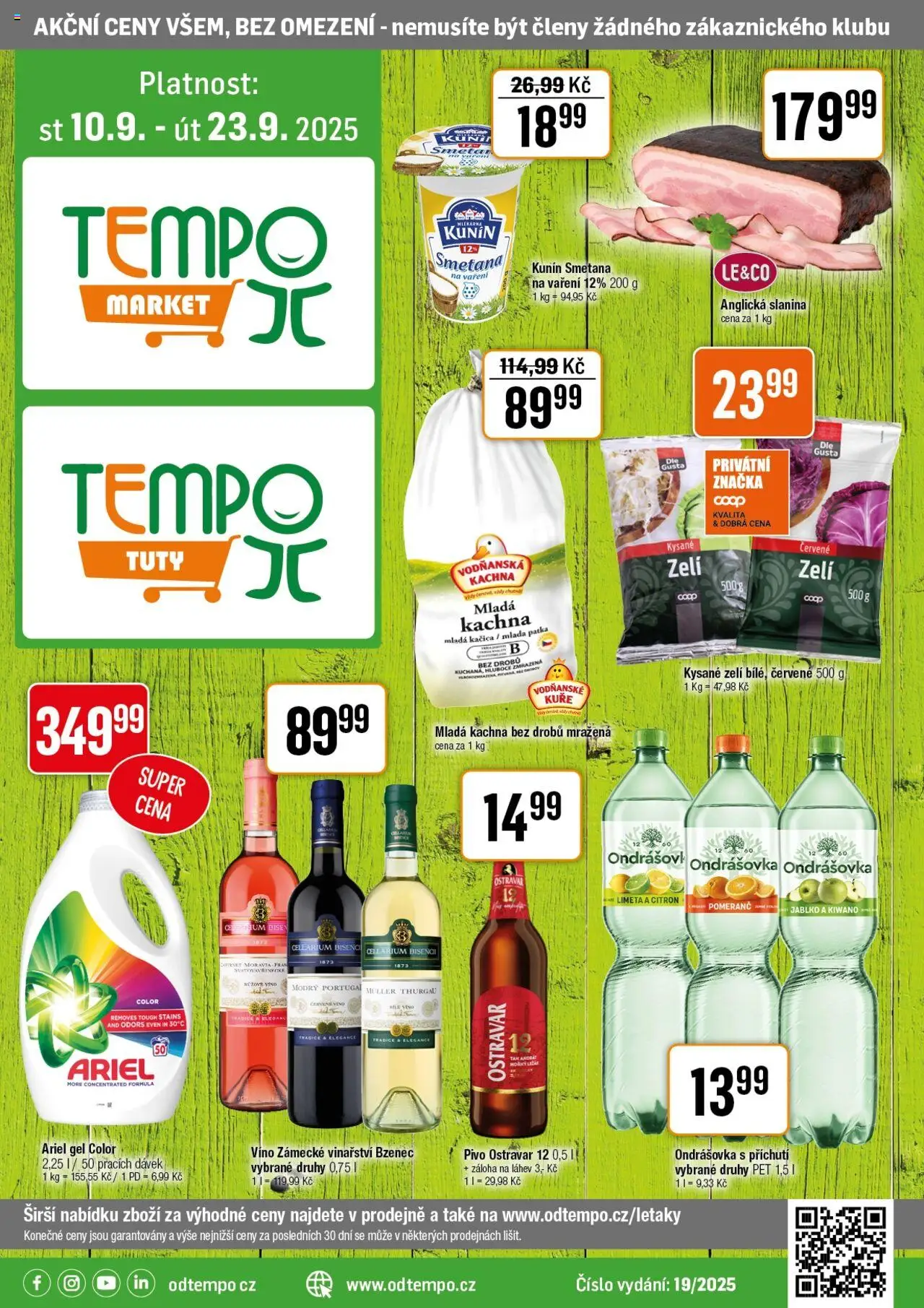 Tempo leták - Tuty od 10.09.2025 | Strana: 1 | Produkty: Pivo, Smetana na vaření, Kuře, Kysané zelí
