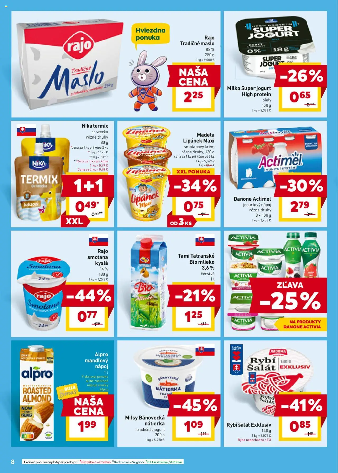 Billa leták │ platný od 20.08.2025 | Strana: 8 | Produkty: Smotana, Protein, Actimel, Alpro