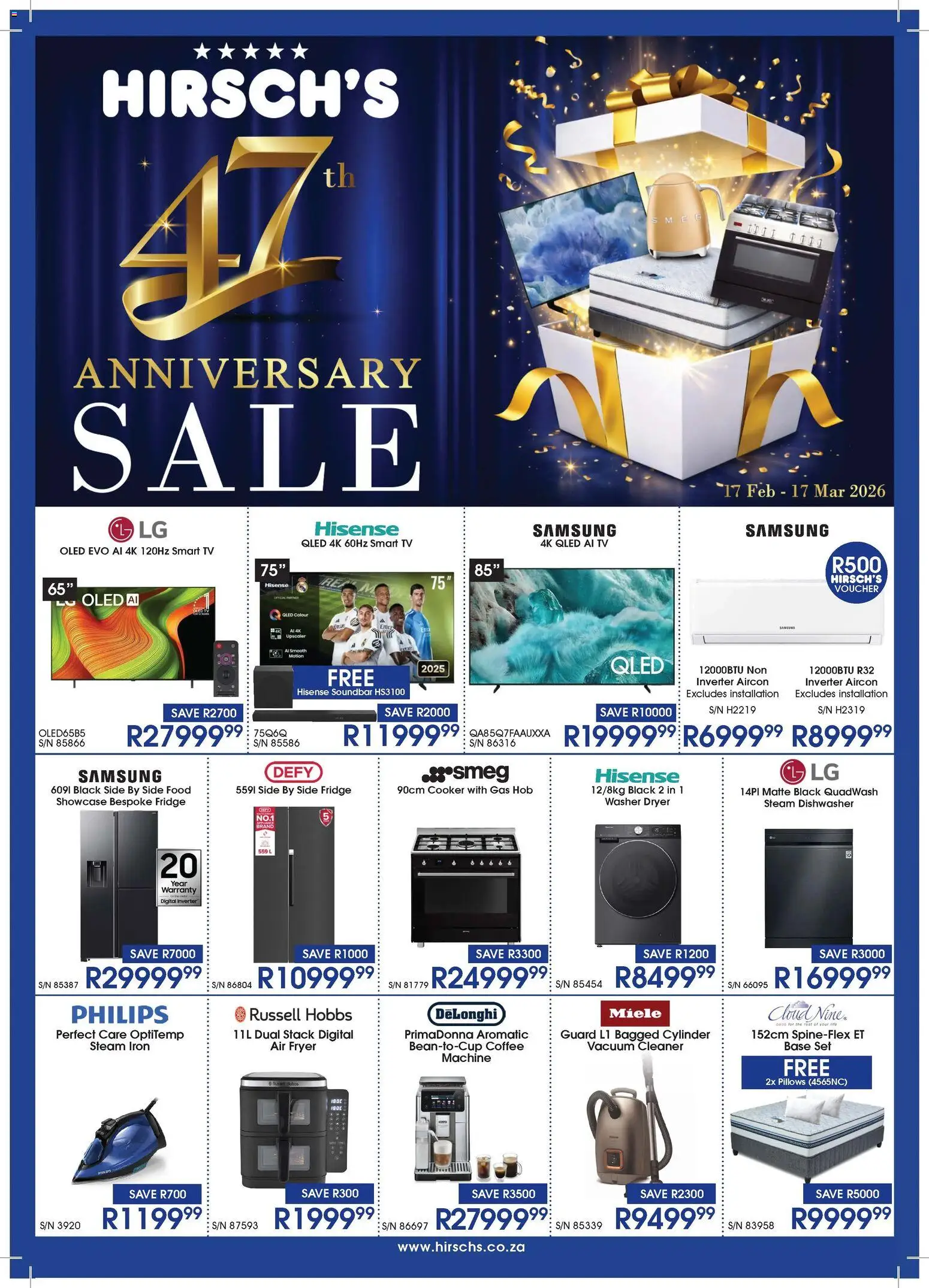 New Hirsch's catalogue – valid from 17.02.2026 | Page: 1 | Products: Hob, TV, Soundbar, Coffee