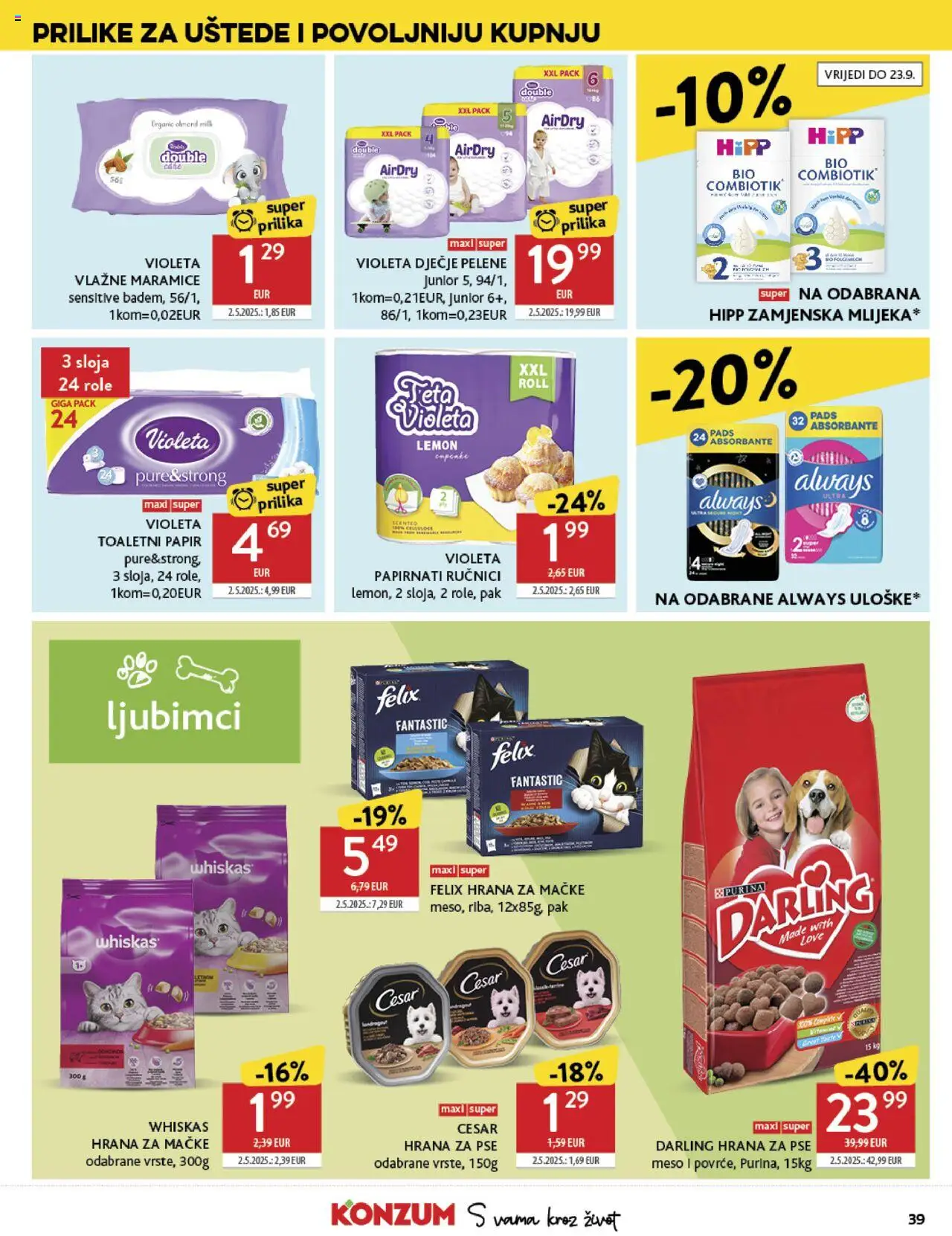 Konzum HR akciós ujság - amely érvényes a következő dátumtól: 10.09.2025 | Oldal: 39 | Termékek: Whiskas