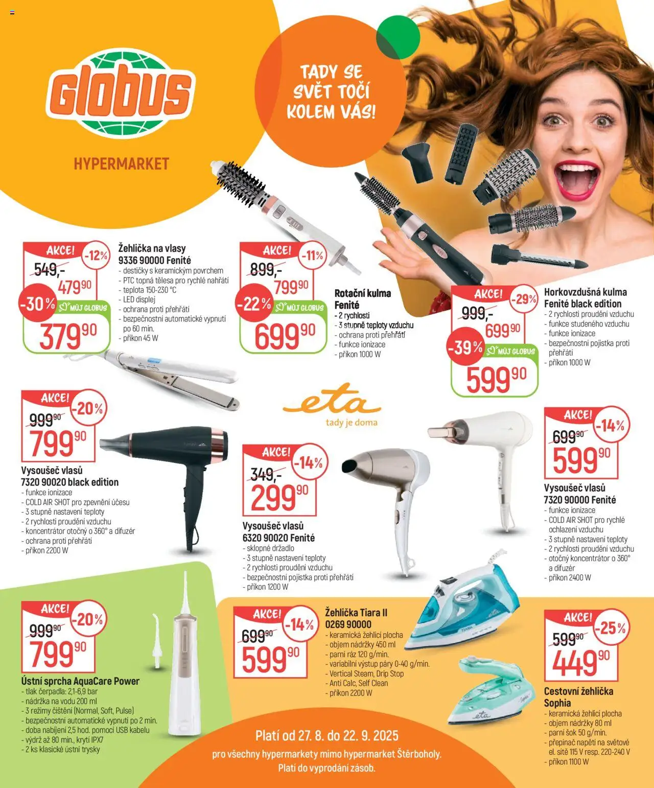 Globus leták - Hypermarket od 27.08.2025 | Strana: 1 | Produkty: Globus, USB, Cestovní žehlička, Ústní sprcha