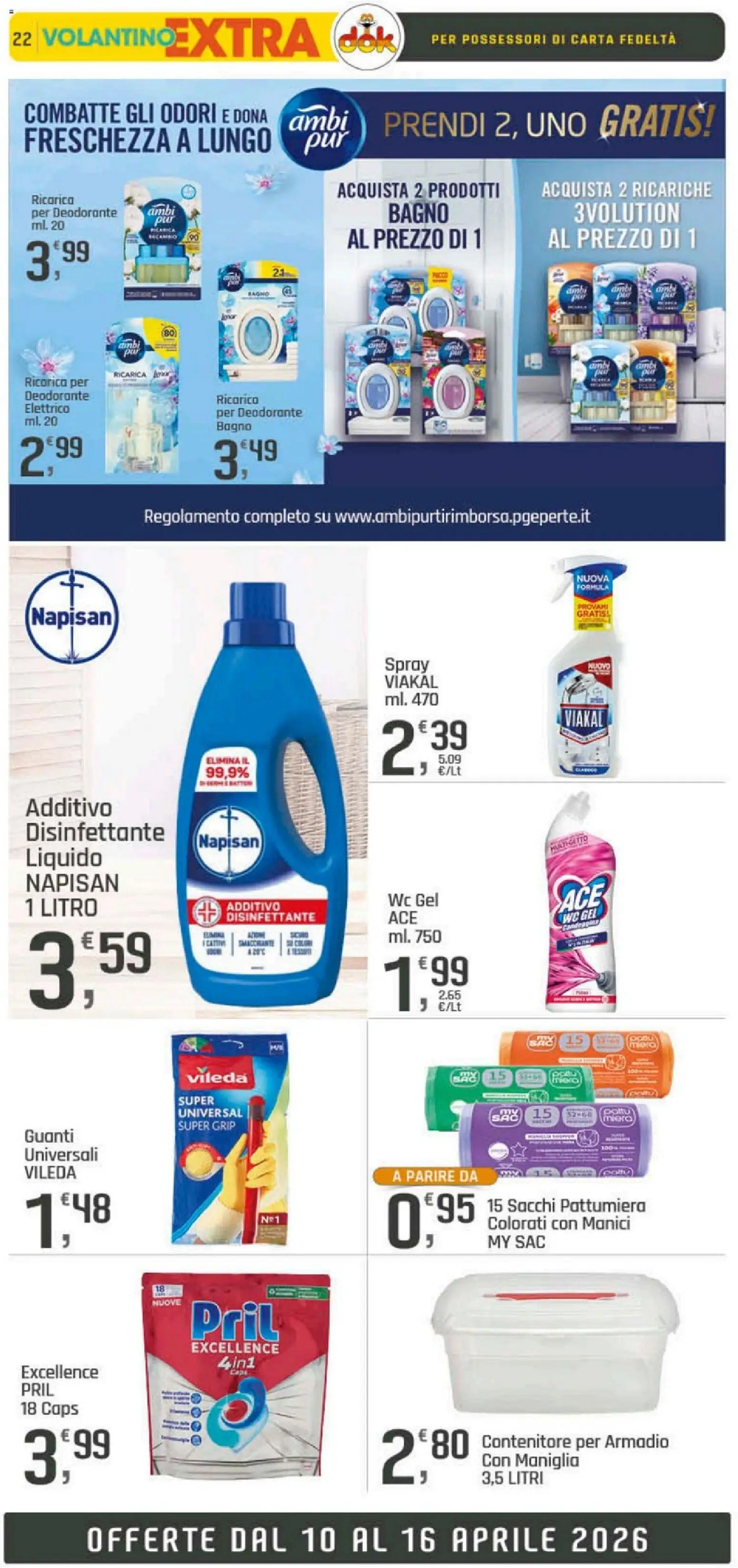 Volantino DOK del 10.04.2026 | Pagina: 22 | Prodotti: Deodorante, Contenitore, Armadio, Bagno