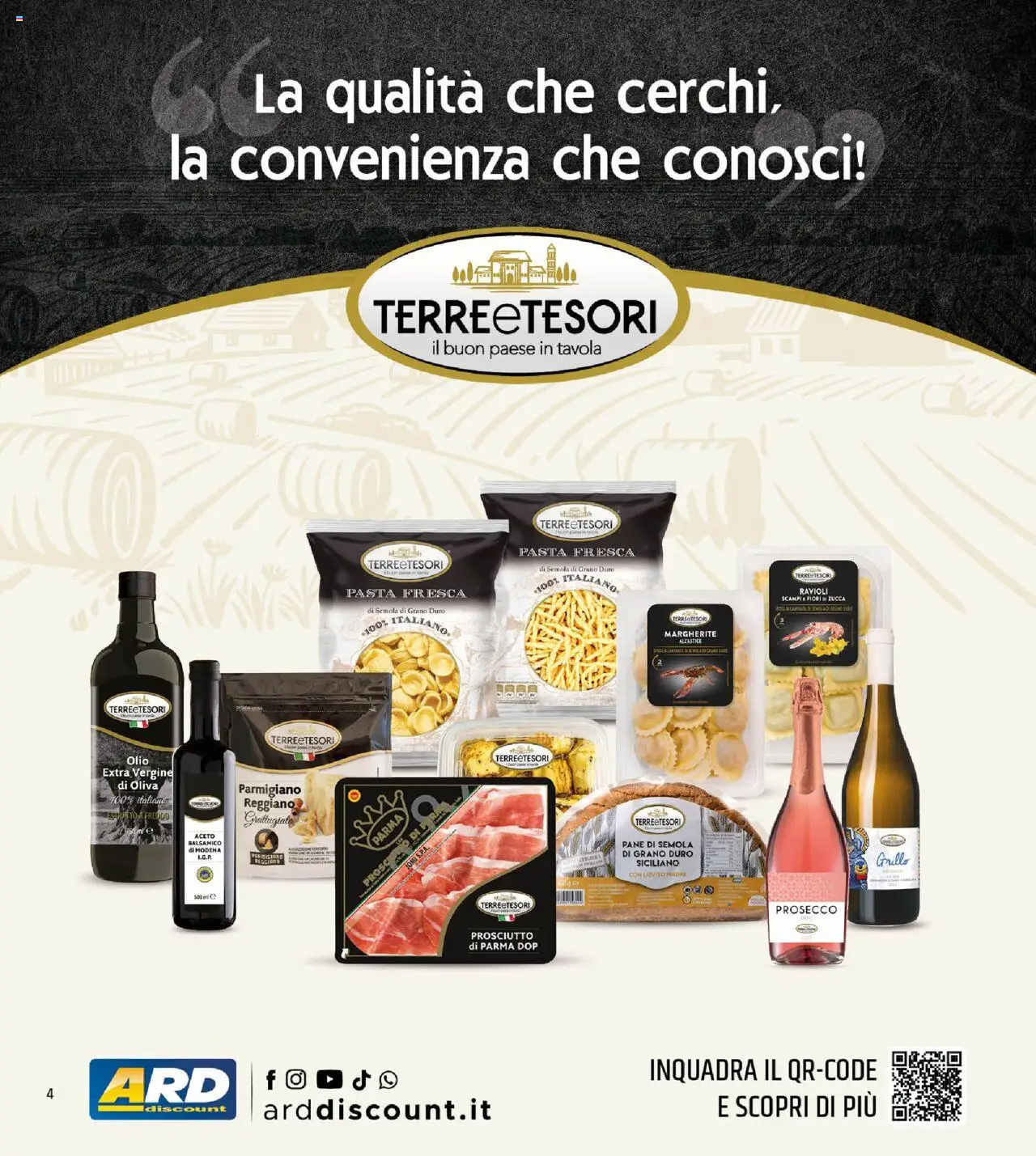 Volantino ARD Discount del 13.10.2025 | Pagina: 4 | Prodotti: Olio, Prosciutto, Aceto, Parmigiano