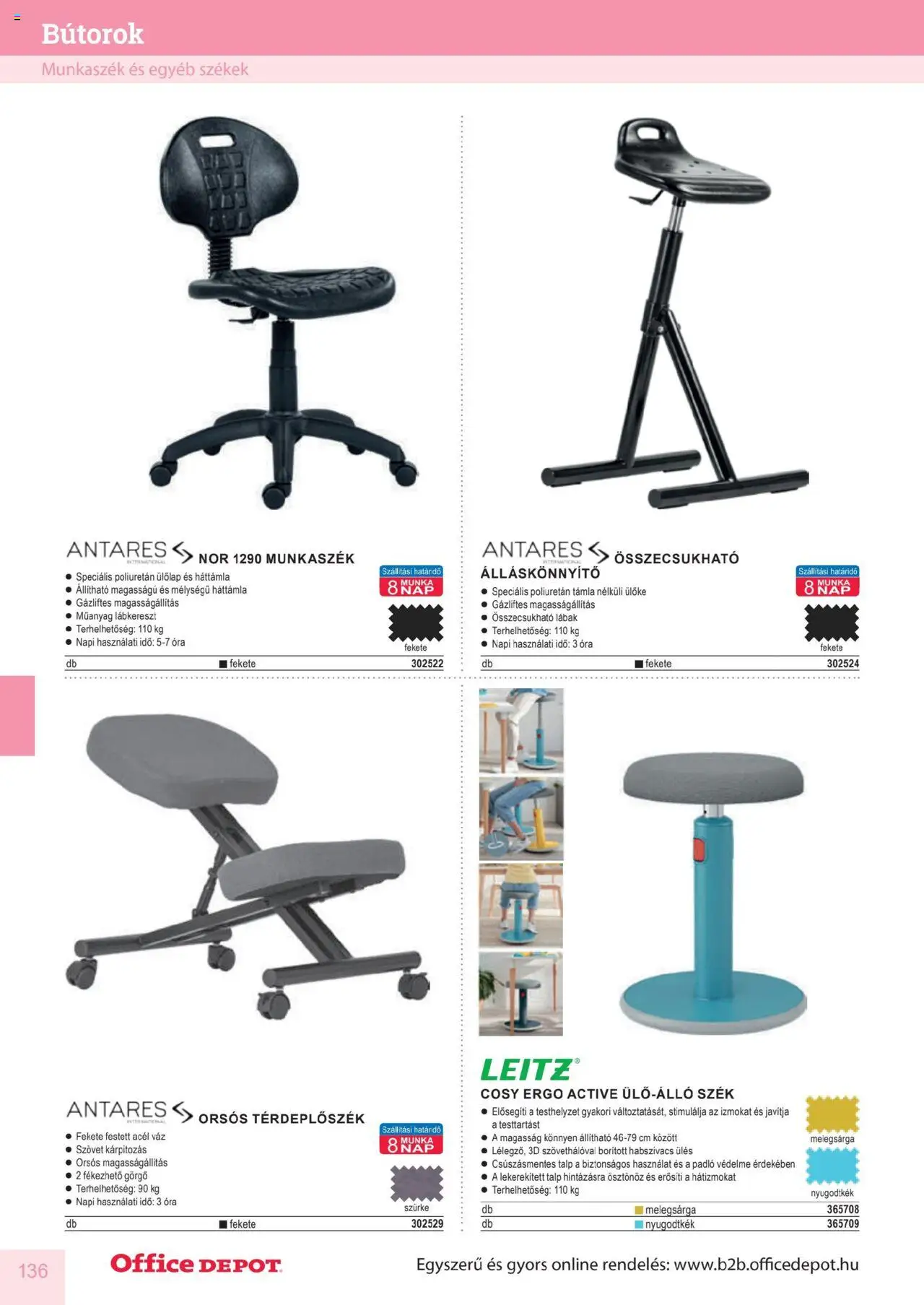 Office Depot akciós ujság - amely érvényes a következő dátumtól: 10.04.2025 | Oldal: 136 | Termékek: Ülőke, Szék, Székek, Óra
