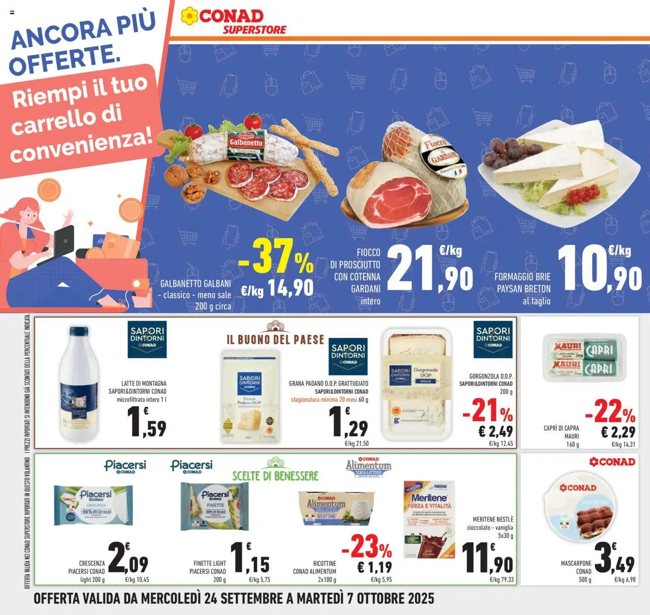 Volantino Conad del 24.09.2025 | Pagina: 38 | Prodotti: Cioccolato, Latte, Prosciutto, Ricotta