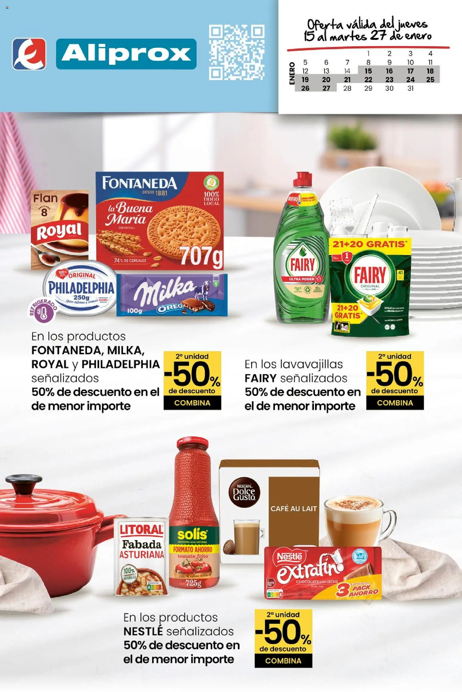Eroski - Ofertas Aliprox │ válido desde el 15.01.2026 | Página: 1 | Productos: Leche, Chocolate, Chocolate con leche, Lavavajillas