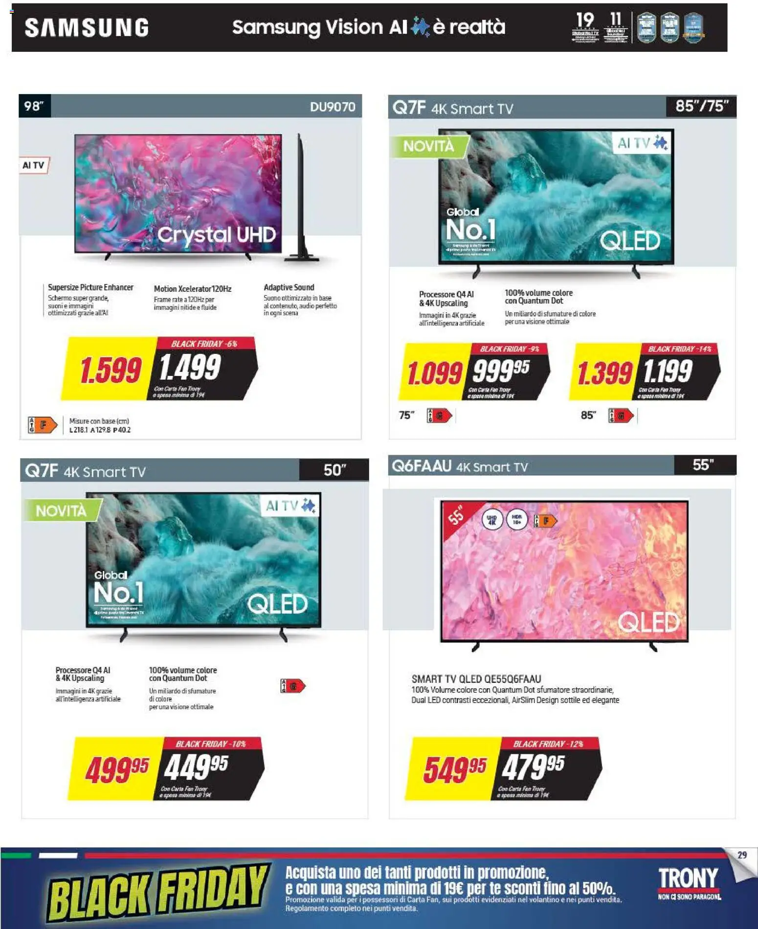 Volantino Trony del 25.11.2025 | Pagina: 29 | Prodotti: Schermo, smart TV, Audio, Fan