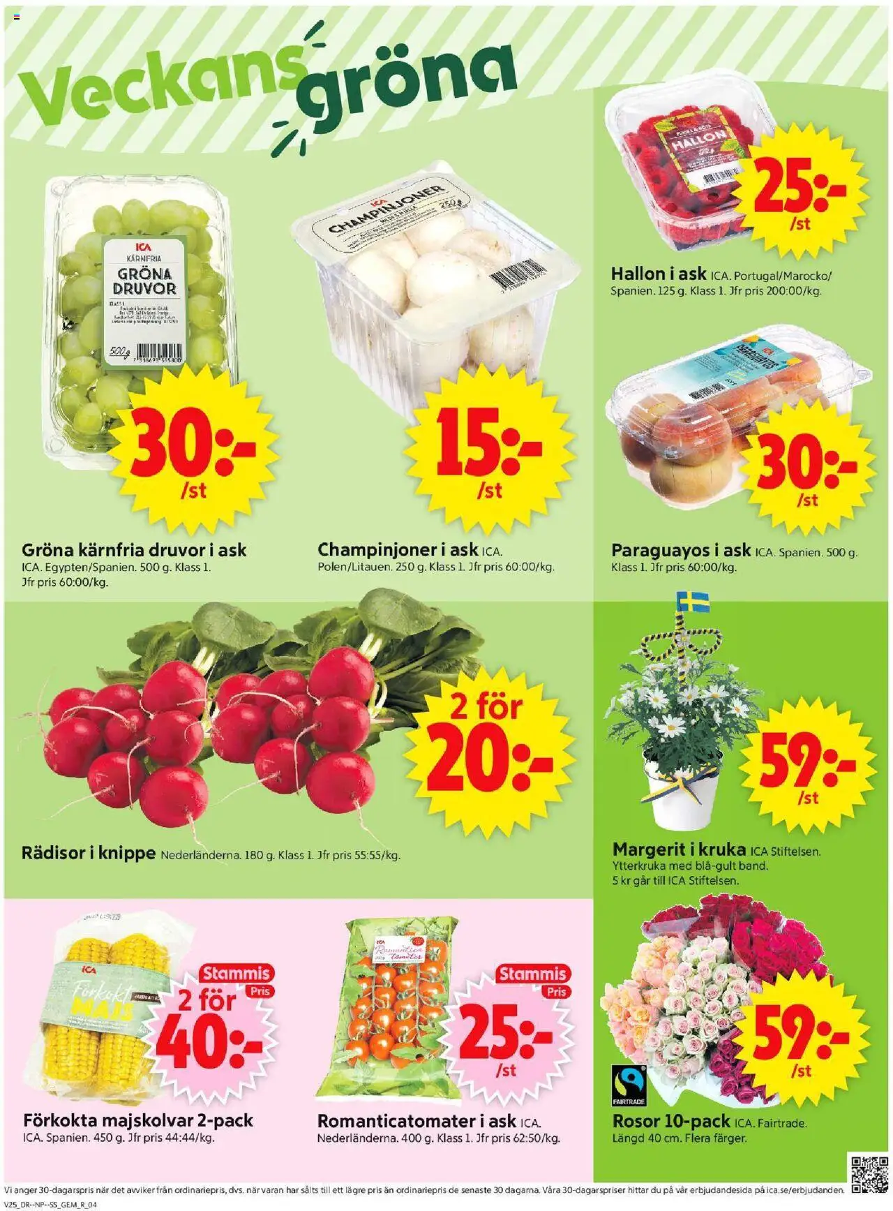 ICA Supermarket reklamblad aktuell från 16.06.2025 | Sida: 4 | Produkter: Kruka, Champinjoner, Hallon
