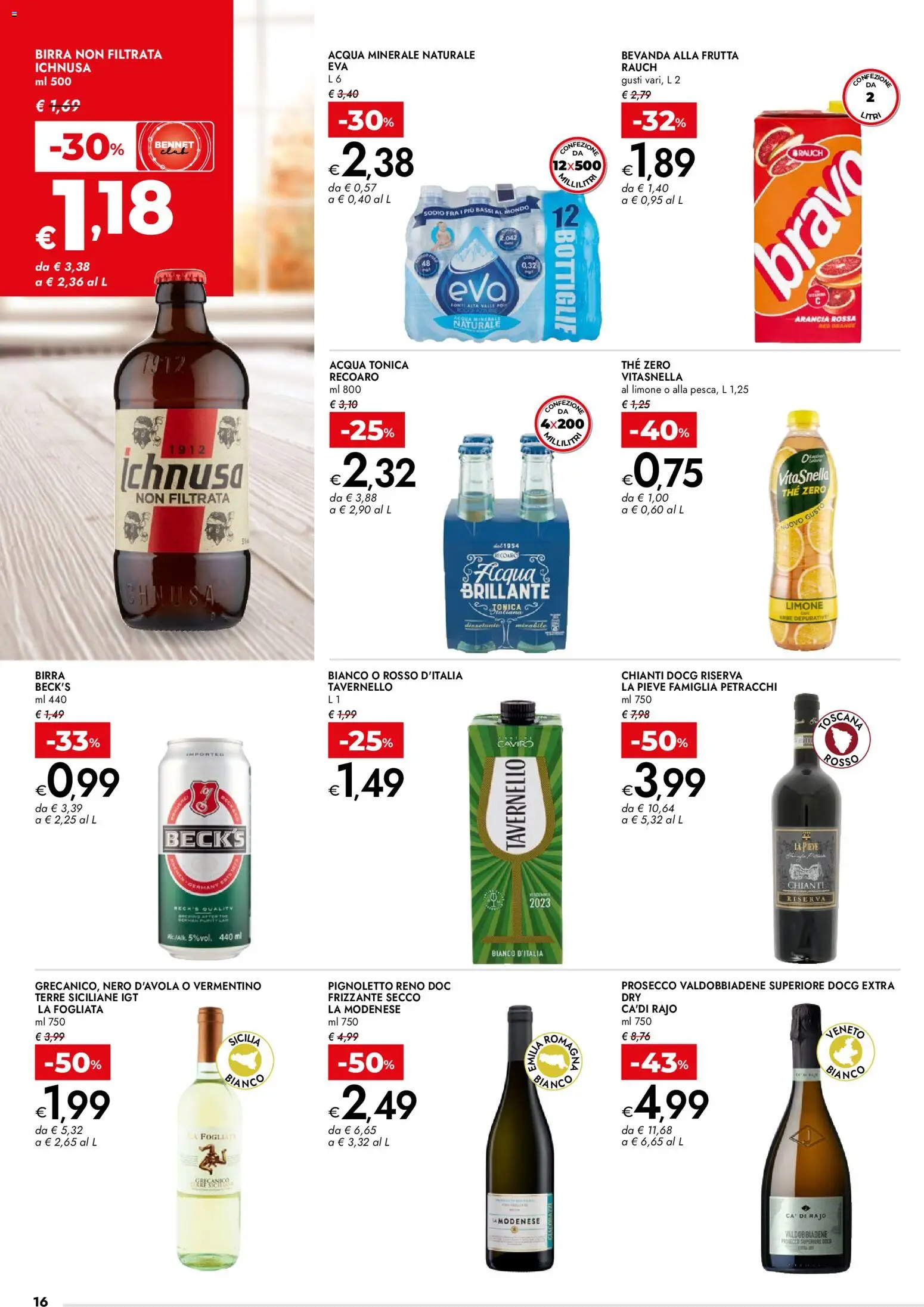 Volantino bennet del 30.10.2025 | Pagina: 16 | Prodotti: Prosecco, Acqua, The, Acqua minerale