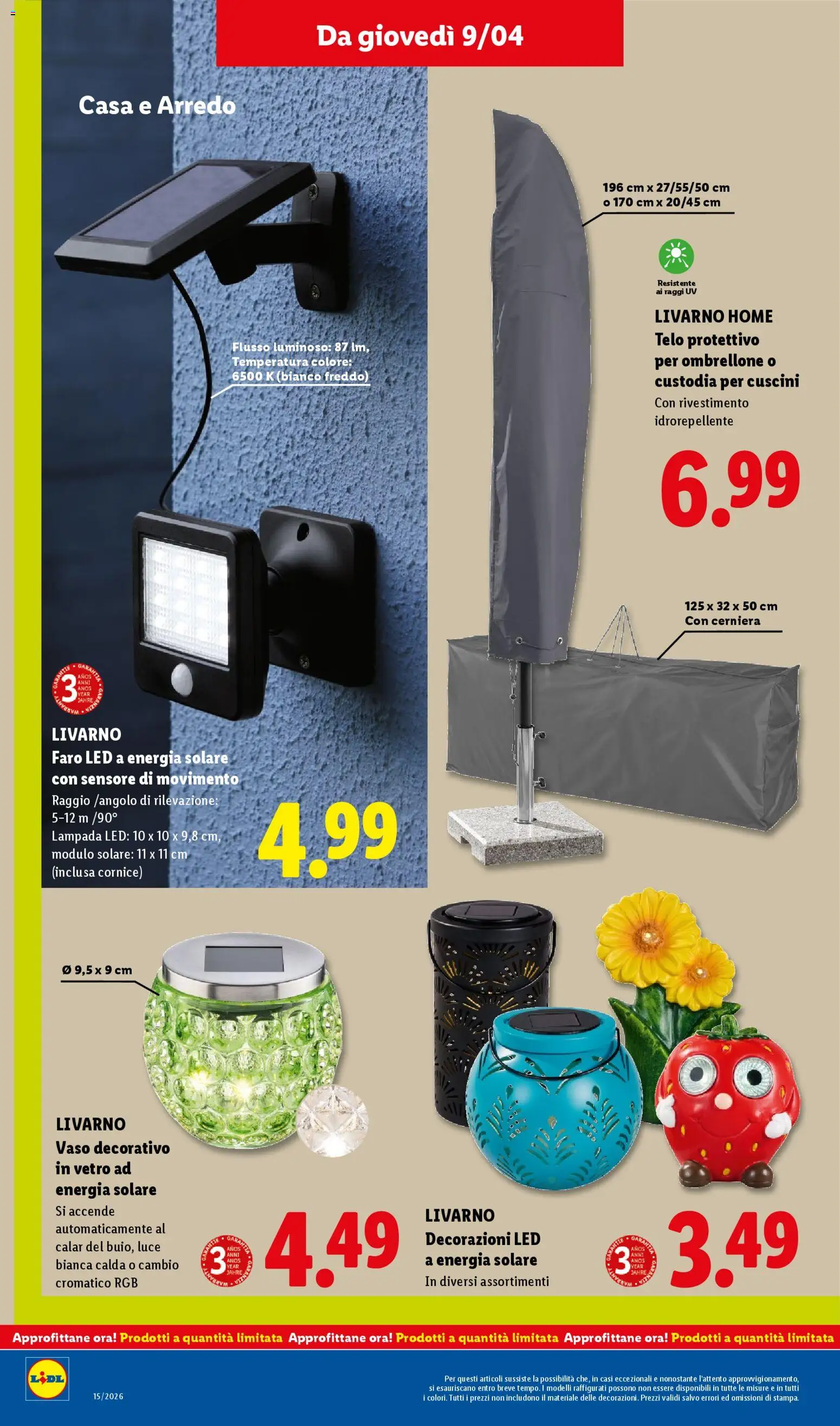 Volantino Lidl del 09.04.2026 | Pagina: 30 | Prodotti: Ombrellone, Vaso, Lampada, Decorazioni