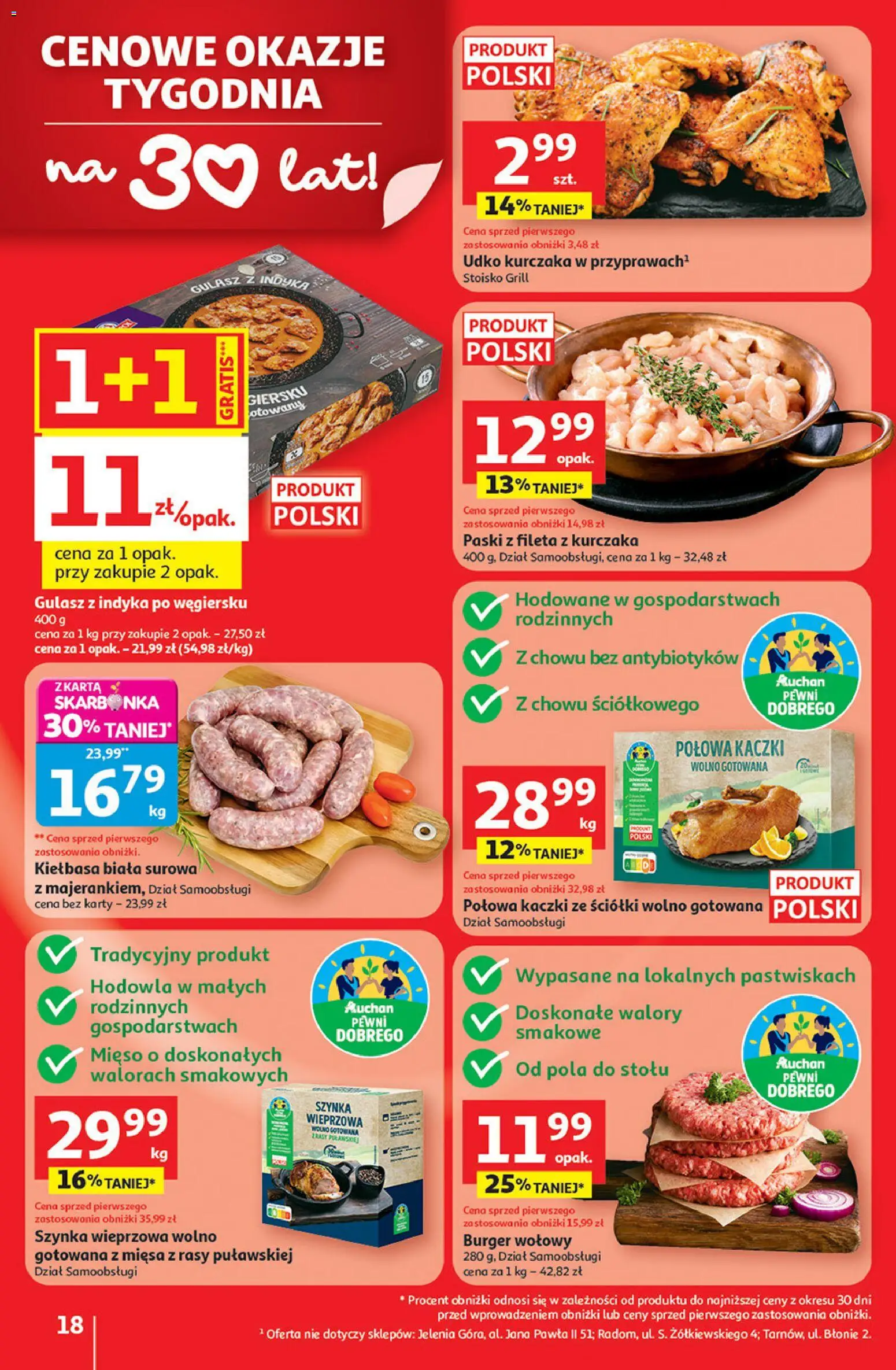 Auchan Gazetka - 30 Lat Hipermarket od 08.01.2026 | Strona: 18 | Produkty: Burger wołowy, Mięso, Grill, Szynka