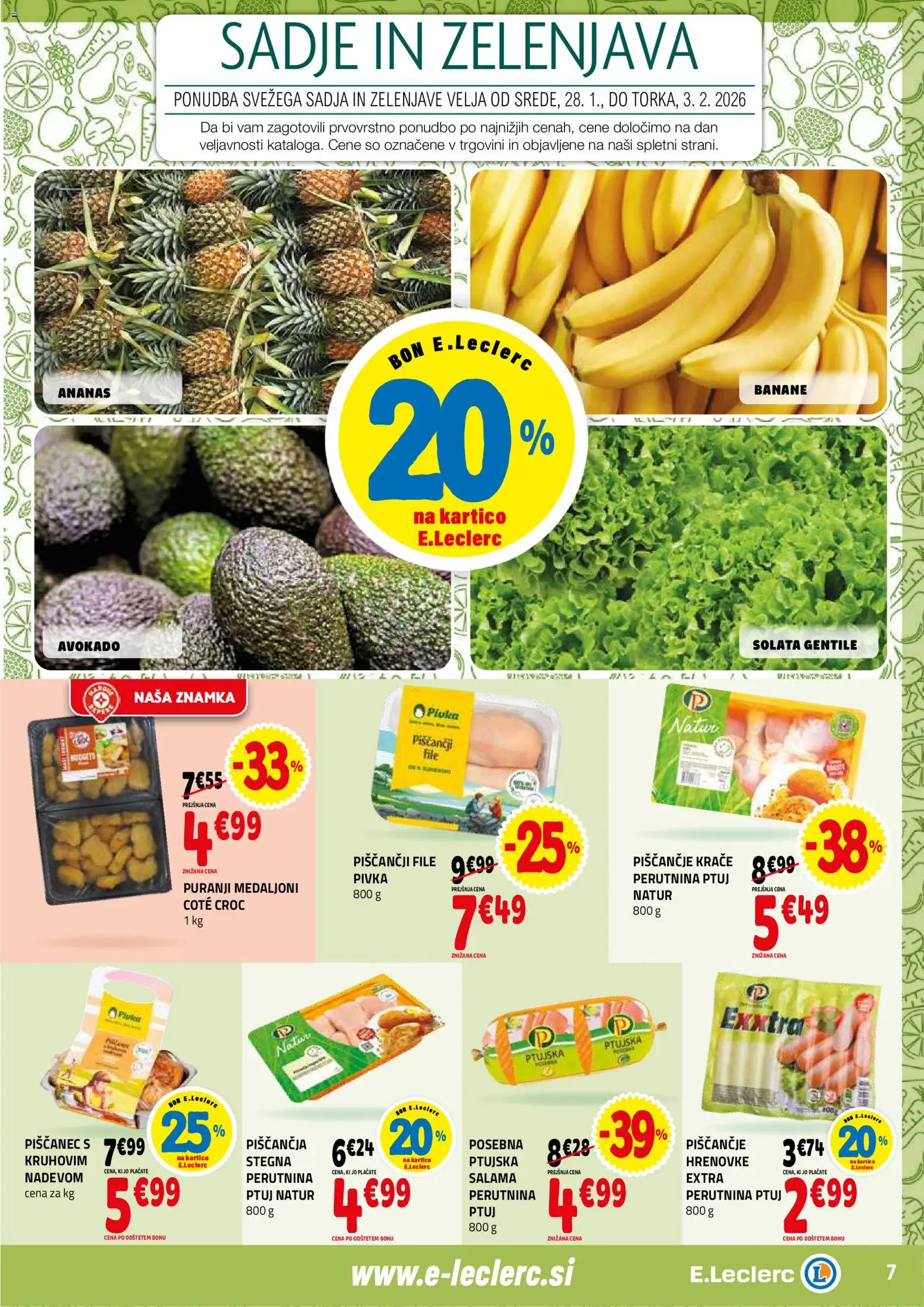 Novi E.leclerc katalog ponudbe – veljaven od 28.01.2026 | Stran: 7 | Izdelki: Salama, Ananas, Avokado, Sadje