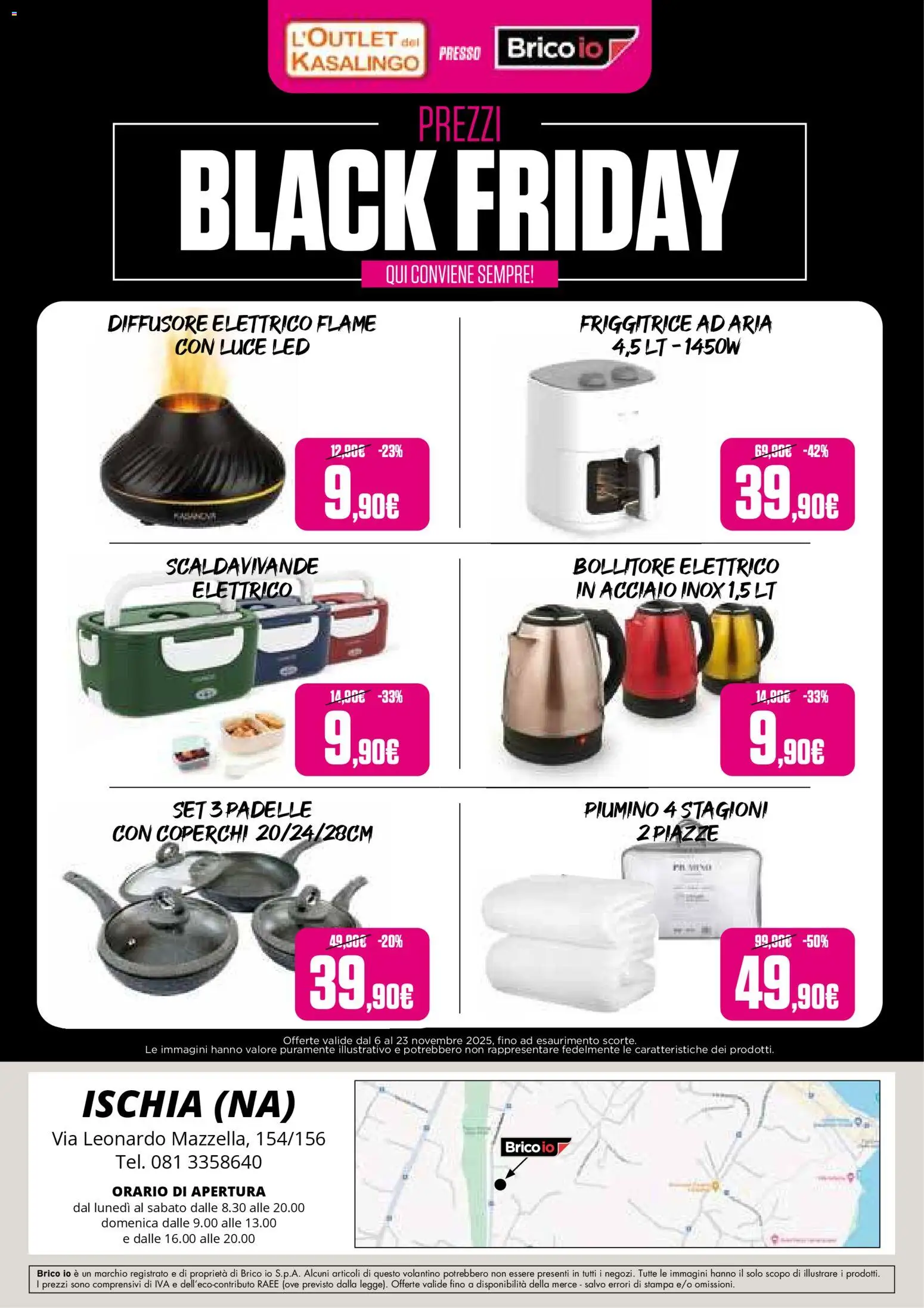 Volantino Brico io del 06.11.2025 | Pagina: 8 | Prodotti: Friggitrice ad aria, Bollitore, Stampa, Friggitrice