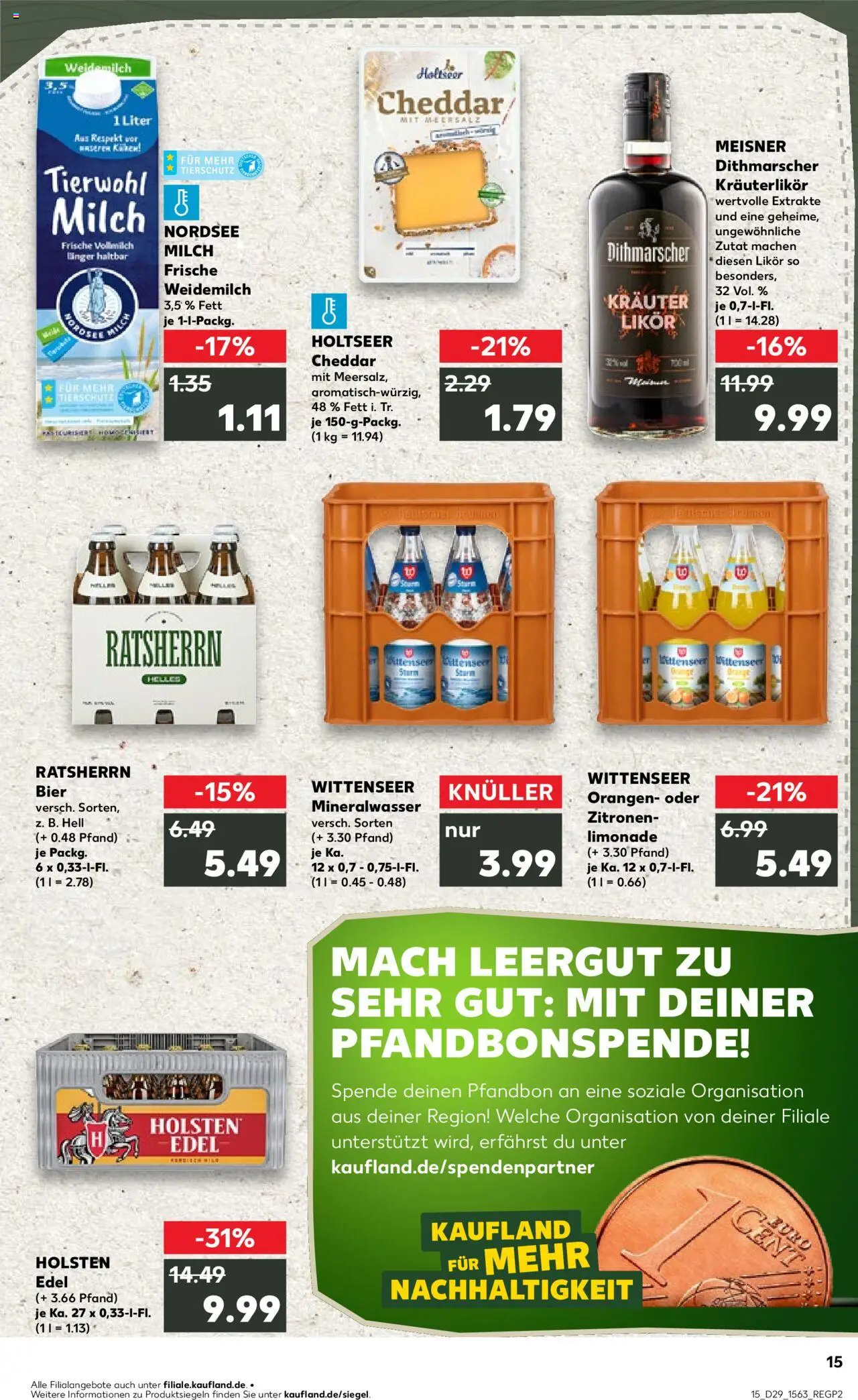 Kaufland prospekt Kiel	 - gültig ab dem 17.07.2025 | Seite: 15 | Produkte: Milch, Likör, Holsten, Mineralwasser