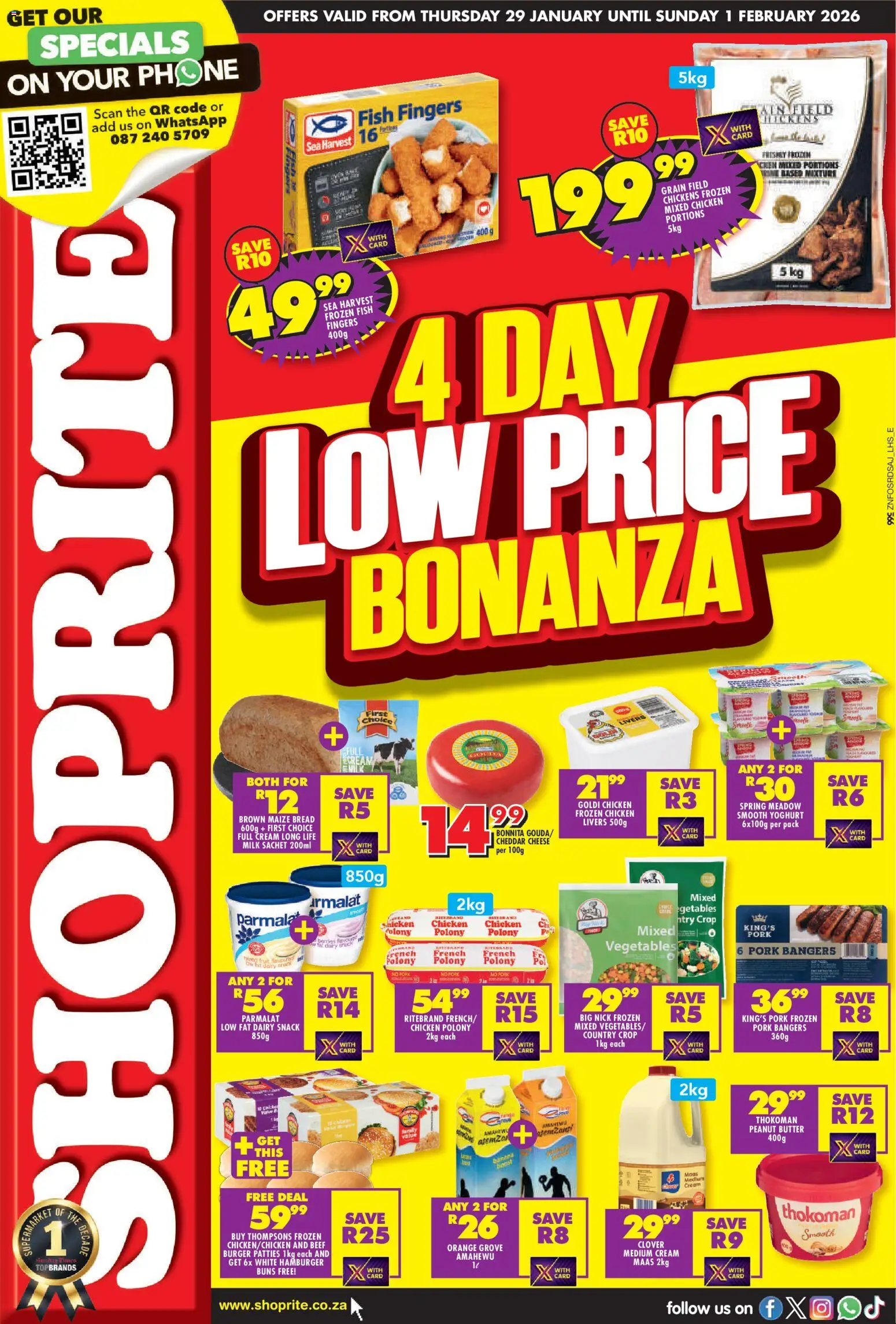 New Shoprite catalogue – valid from 29.01.2026 | Page: 1 | Products: Buns, Chicken, Peanut butter, Vegetables