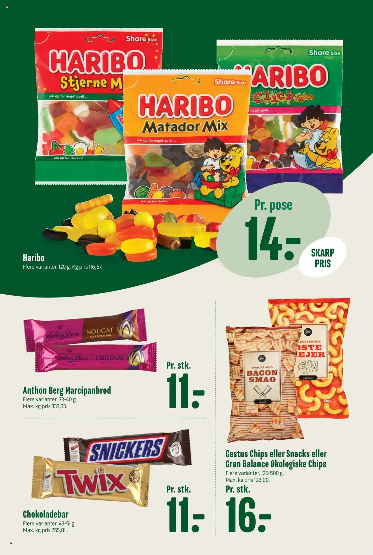Min Købmand Tilbudsavis gyldig fra 08.08.2025 | Side: 8 | Produkter: Chips, Marcipanbrød, Bacon, Nougat