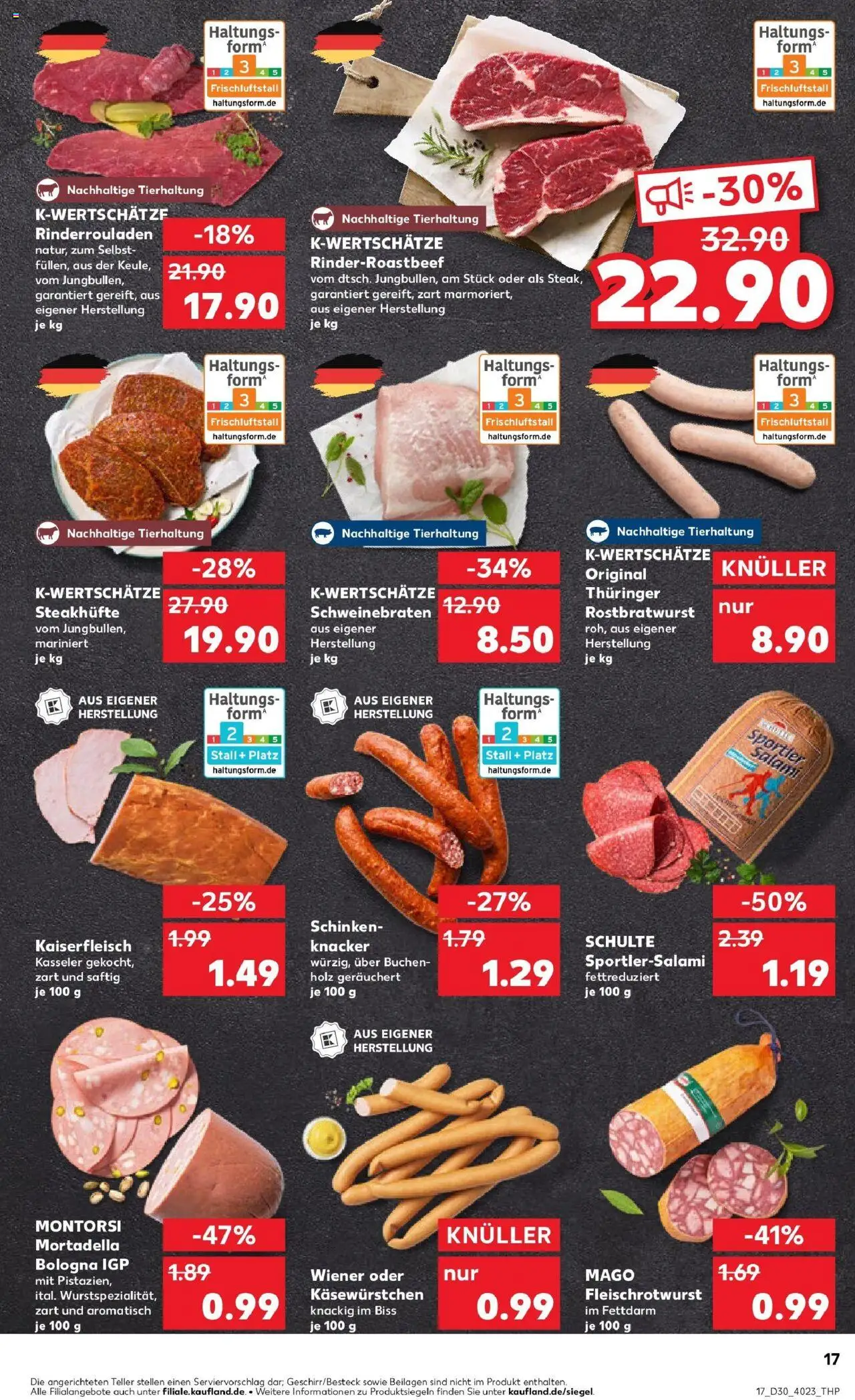 Kaufland prospekt Bergen Auf Rügen	 - gültig ab dem 24.07.2025 | Seite: 17 | Produkte: Rinderrouladen, Roastbeef, Salami, Schinken