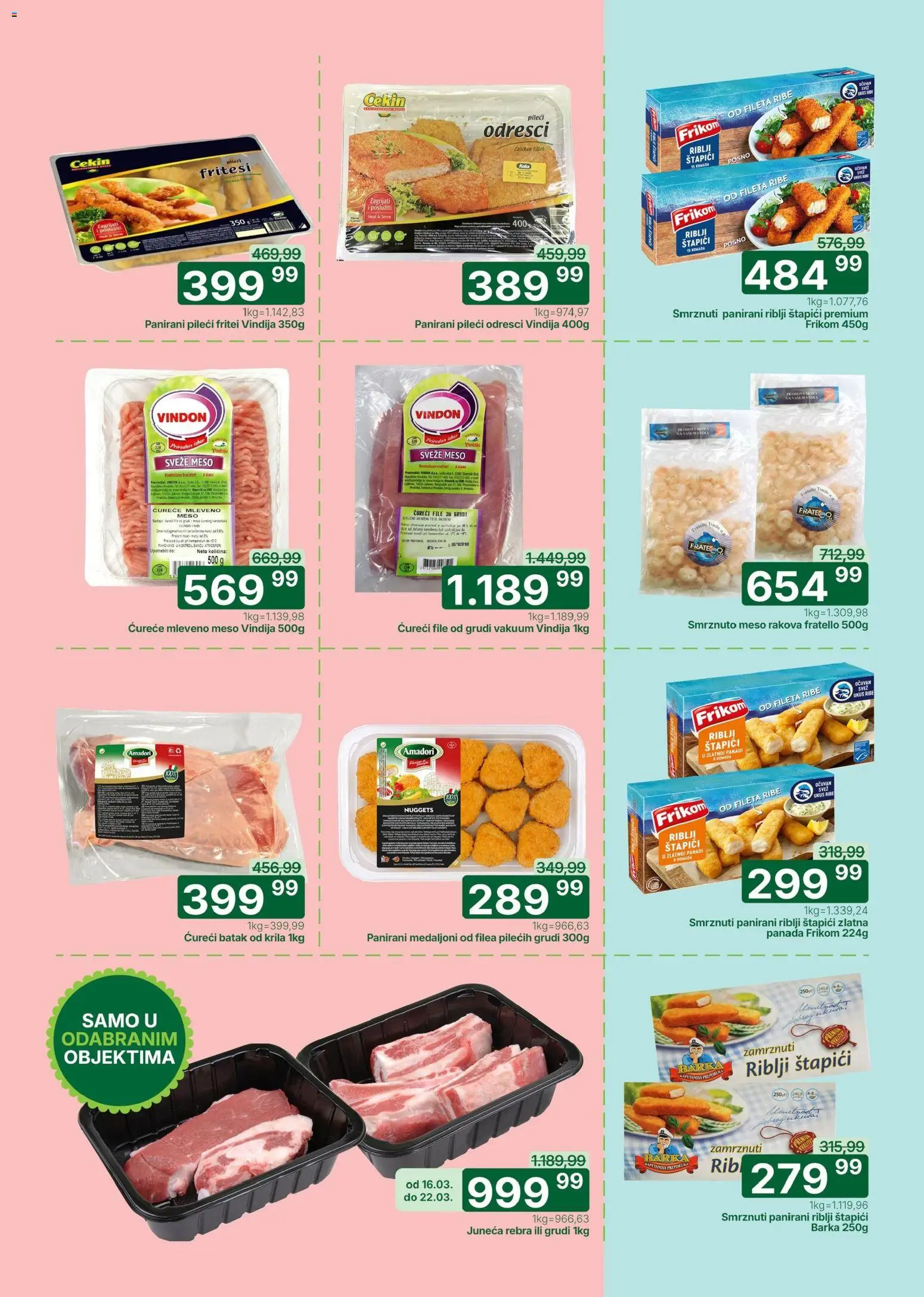 Univerexport katalog - važi od 16.03.2026 | Strana: 3 | Proizvode: Juneća rebra, Mleveno meso, Riblji štapići, Ćureći batak