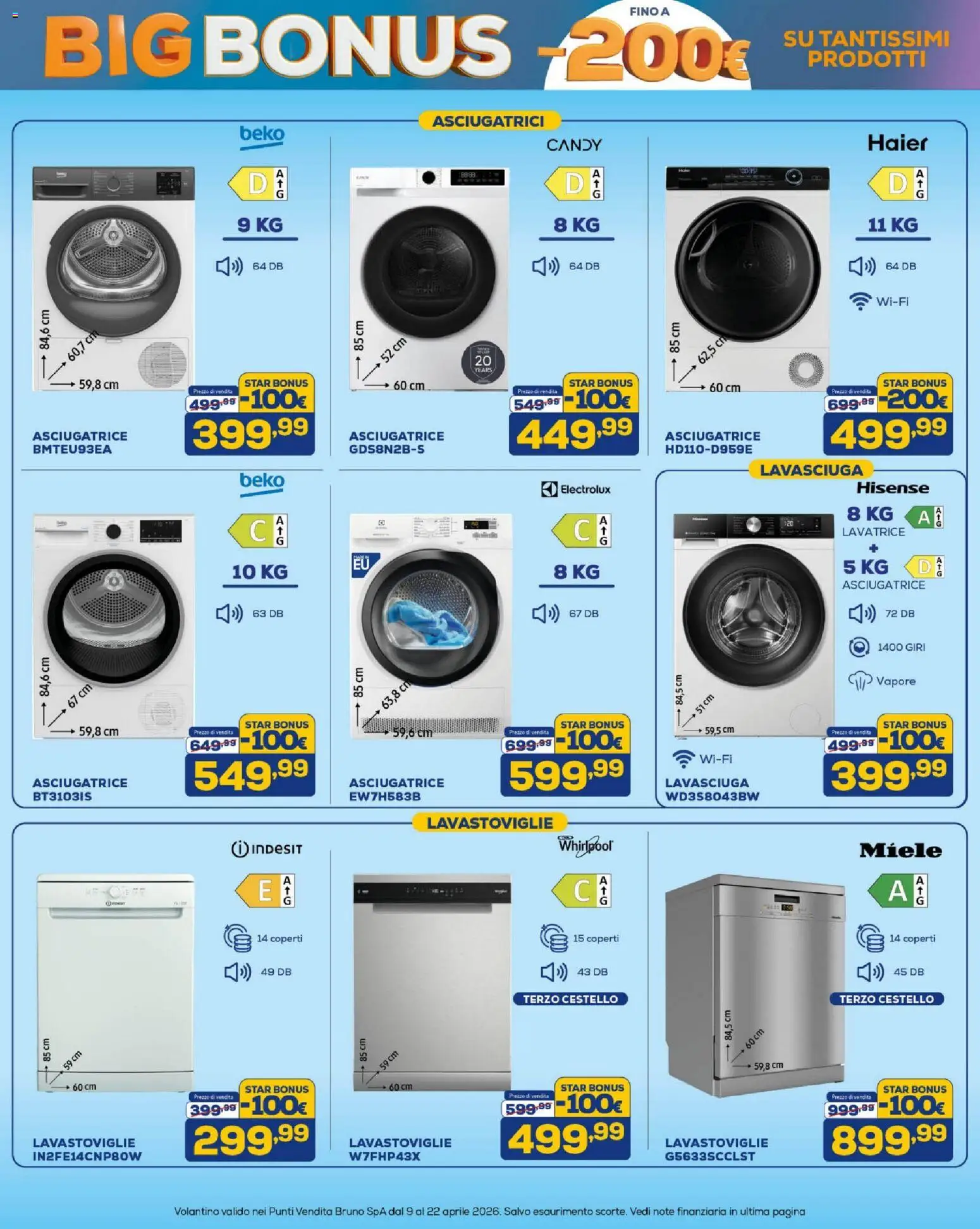 Volantino BRUNO del 09.04.2026 | Pagina: 26 | Prodotti: Lavasciuga, Lavatrice, Asciugatrice, Lavastoviglie