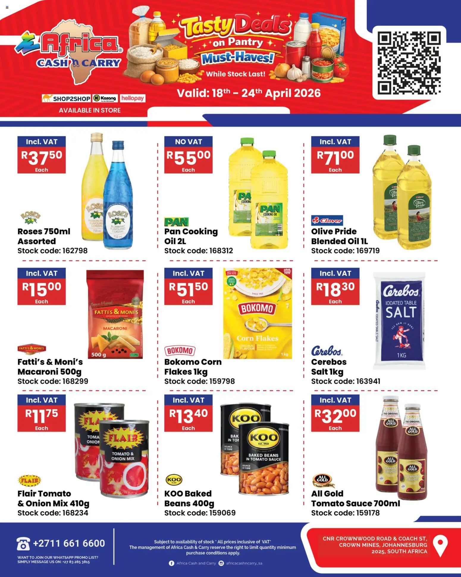 New Africa Cash & Carry catalogue – valid from 18.04.2026 | Page: 2 | Products: Beans, Tomato sauce, Stock, Salt