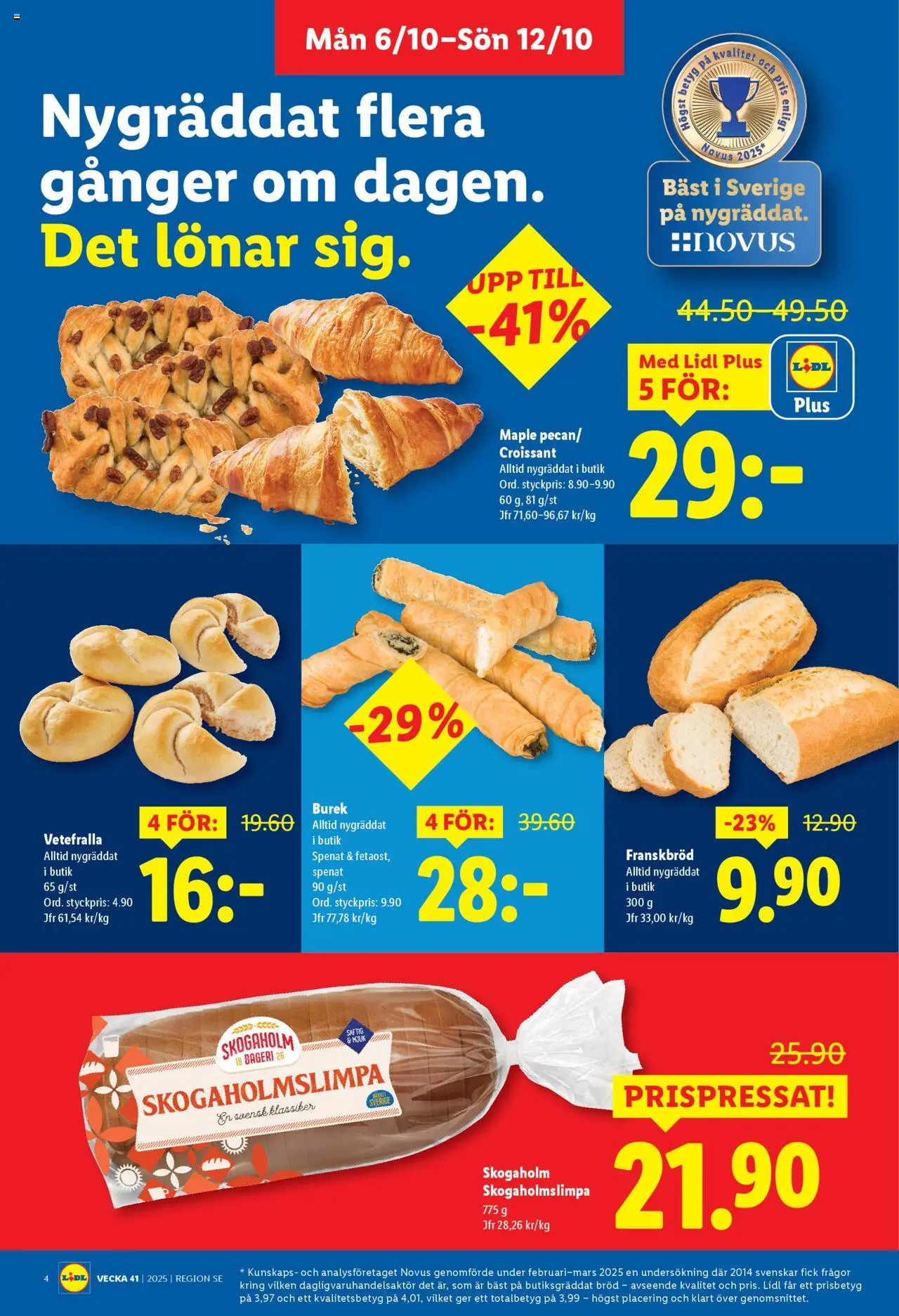 Lidl reklamblad aktuell från 06.10.2025 | Sida: 4 | Produkter: Bageri, Spenat, Bröd