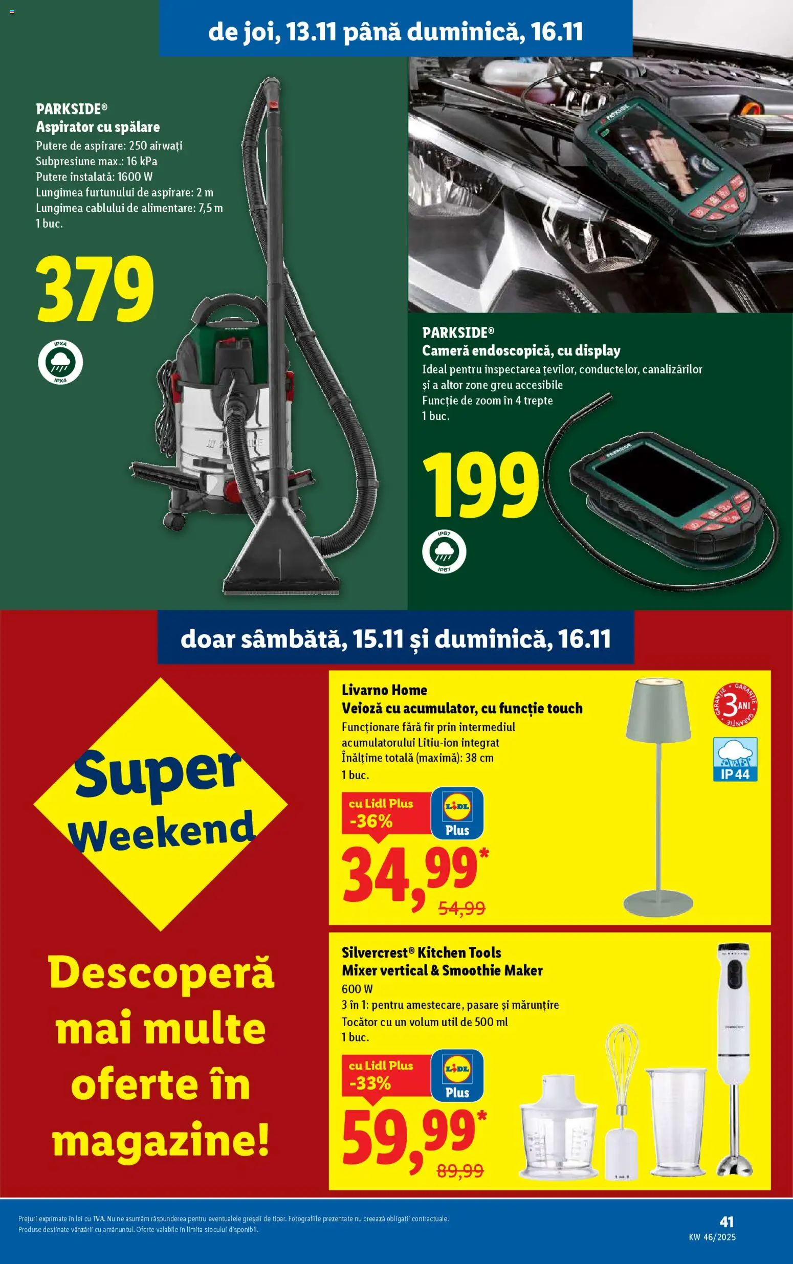 Noul catalog Lidl – valabil de la 10.11.2025 | Pagină: 17 | Produse: Cameră, Aspirator, Mixer, Veioză
