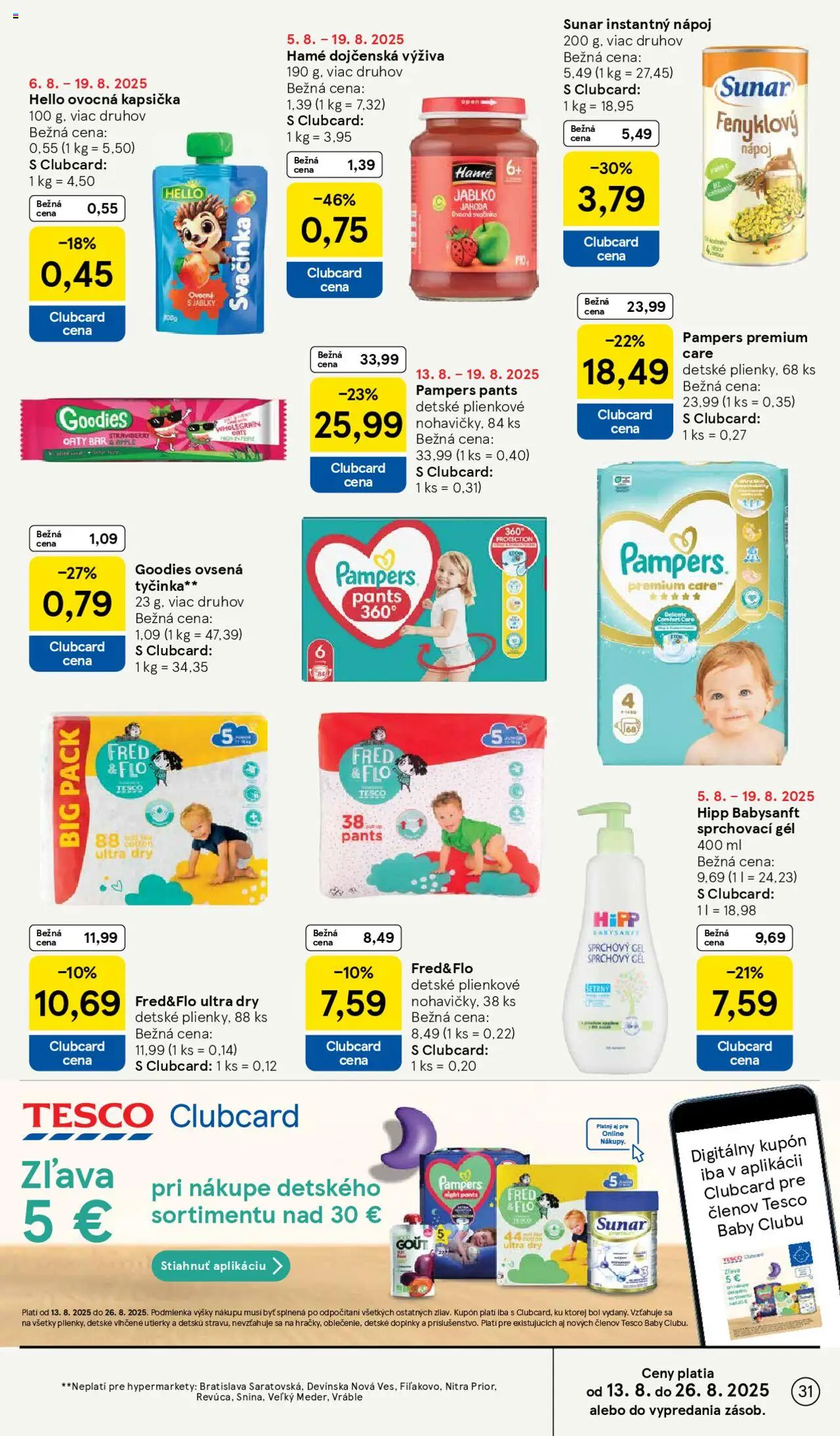 Tesco Hypermarket - leták │ platný od 13.08.2025 | Strana: 31 | Produkty: Apple, Sunar, Sprchový gél, Pampers