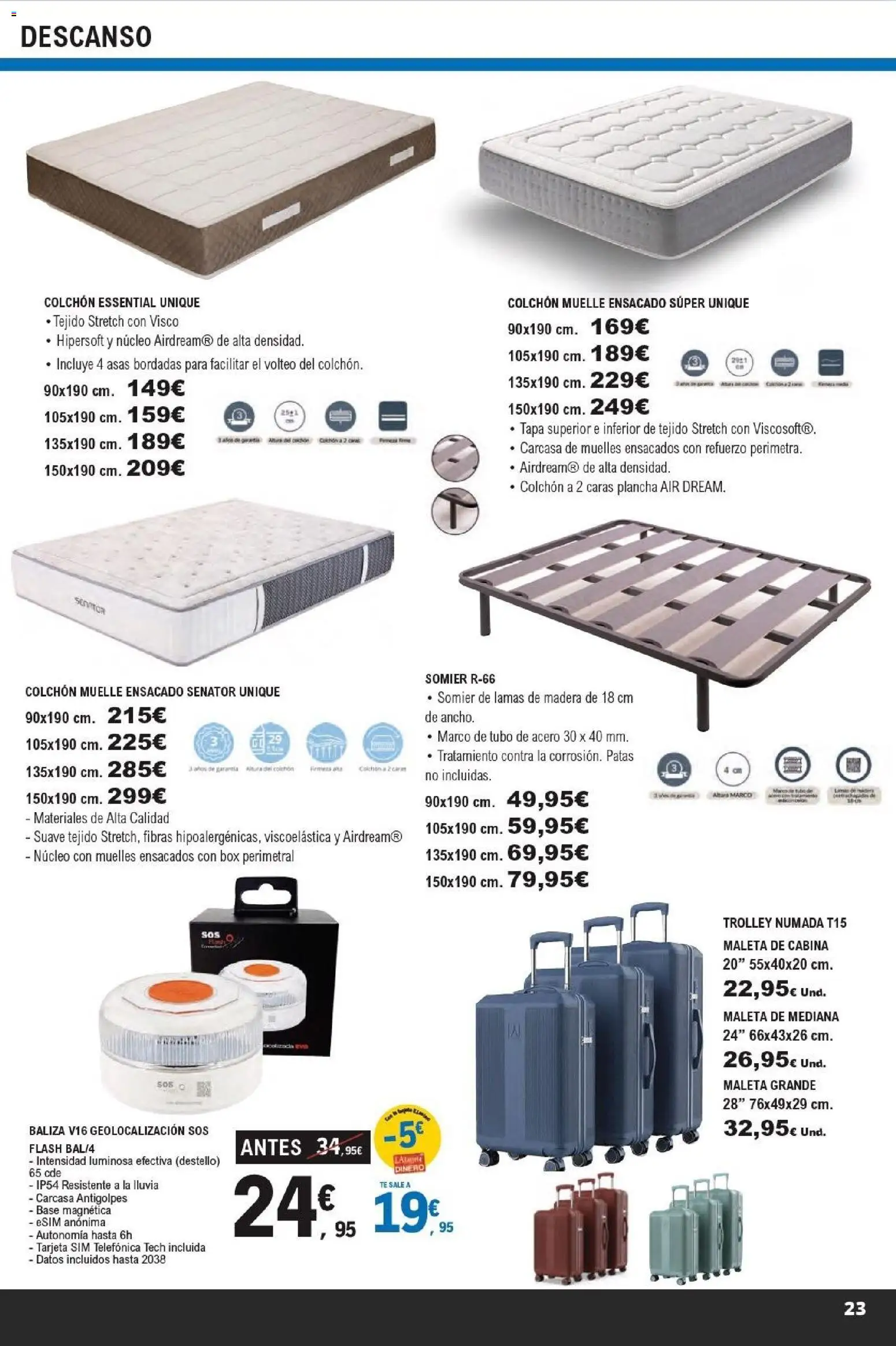 E.Leclerc Productos Estrella │ válido desde el 15.04.2026 | Página: 23 | Productos: Somier, Maleta, Té, Plancha