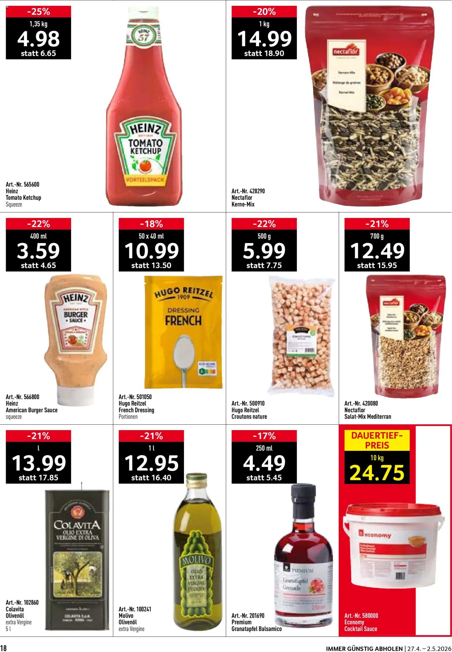 Prodega aktionen – gültig ab 27.04.2026 | Seite: 18 | Produkte: Balsamico, Dressing, Burger, Ketchup
