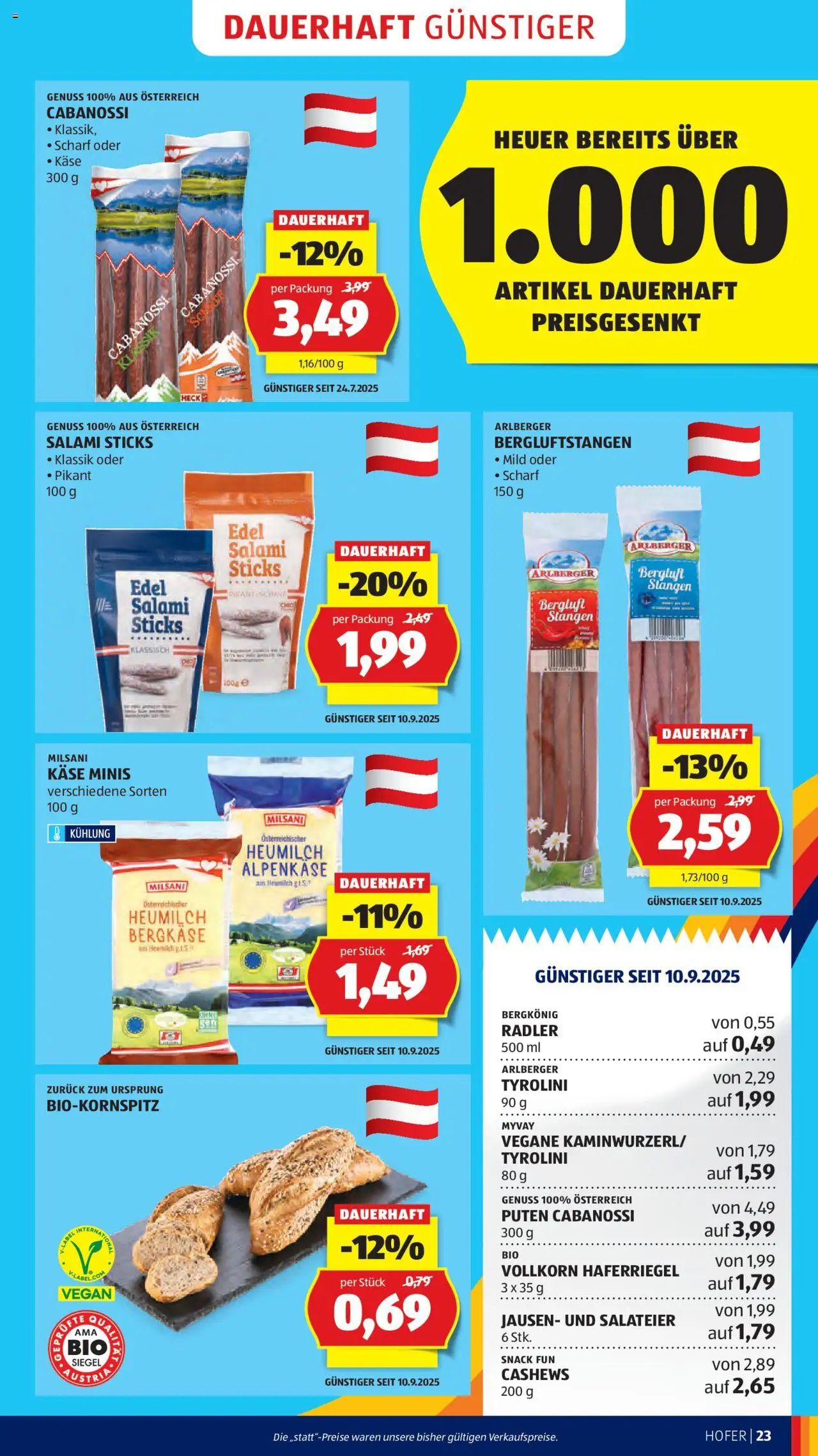 Hofer Flugblatt gültig ab 12.09.2025 | Seite: 25 | Produkte: Käse, Salami