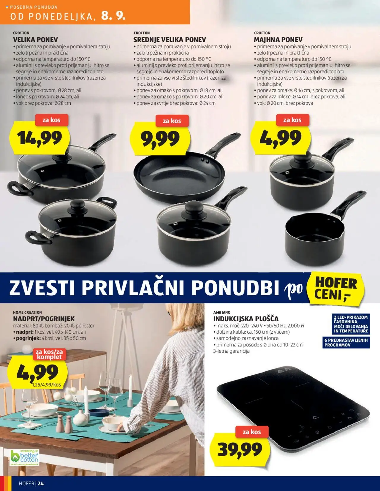 Novi Hofer katalog ponudbe – veljaven od 04.09.2025 | Stran: 24 | Izdelki: Pogrinjek, Kos, Mleko, Indukcijska plošča
